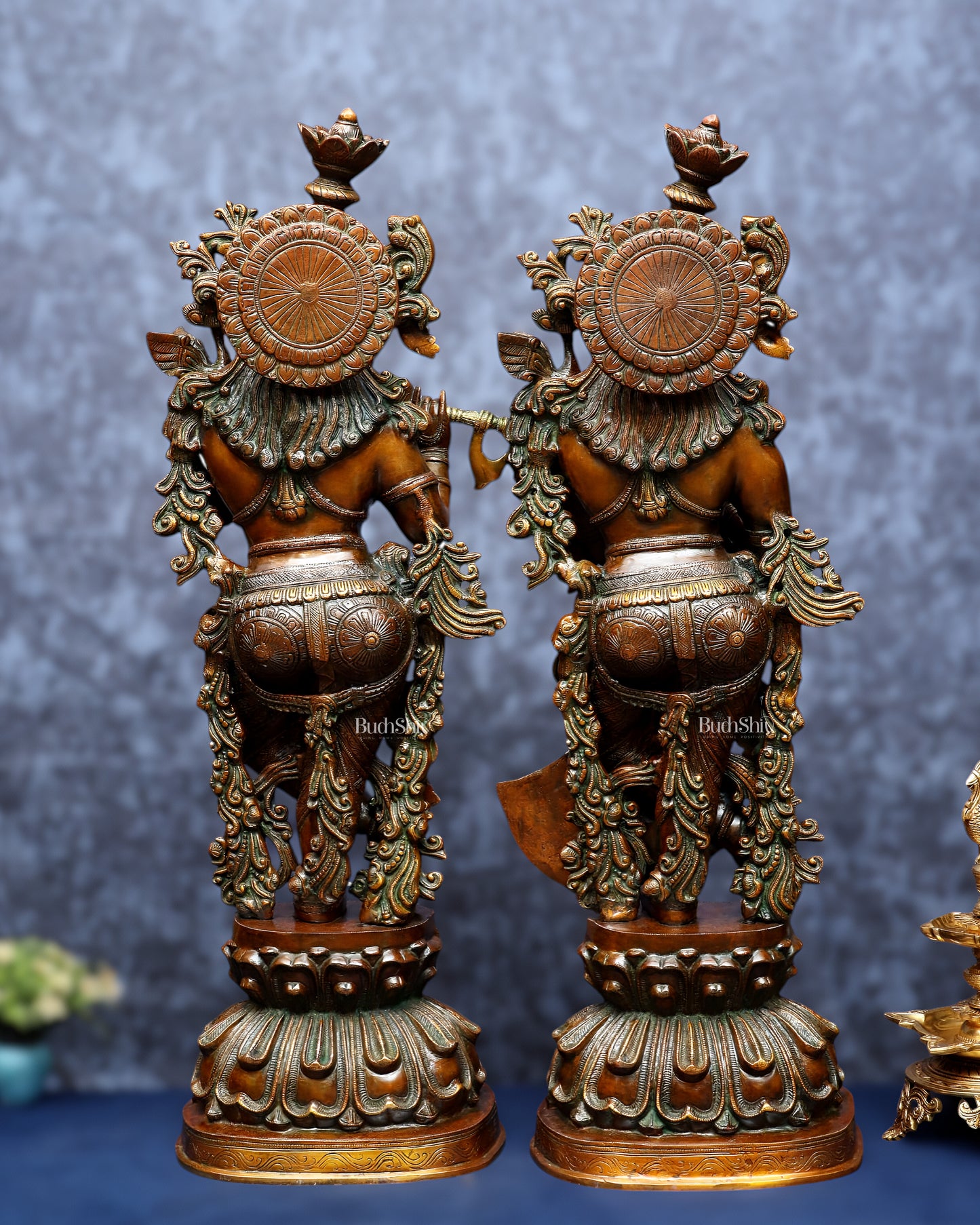 Pure Brass Radha Krishna Sculptures – Chola Style (Large Pair) 36"