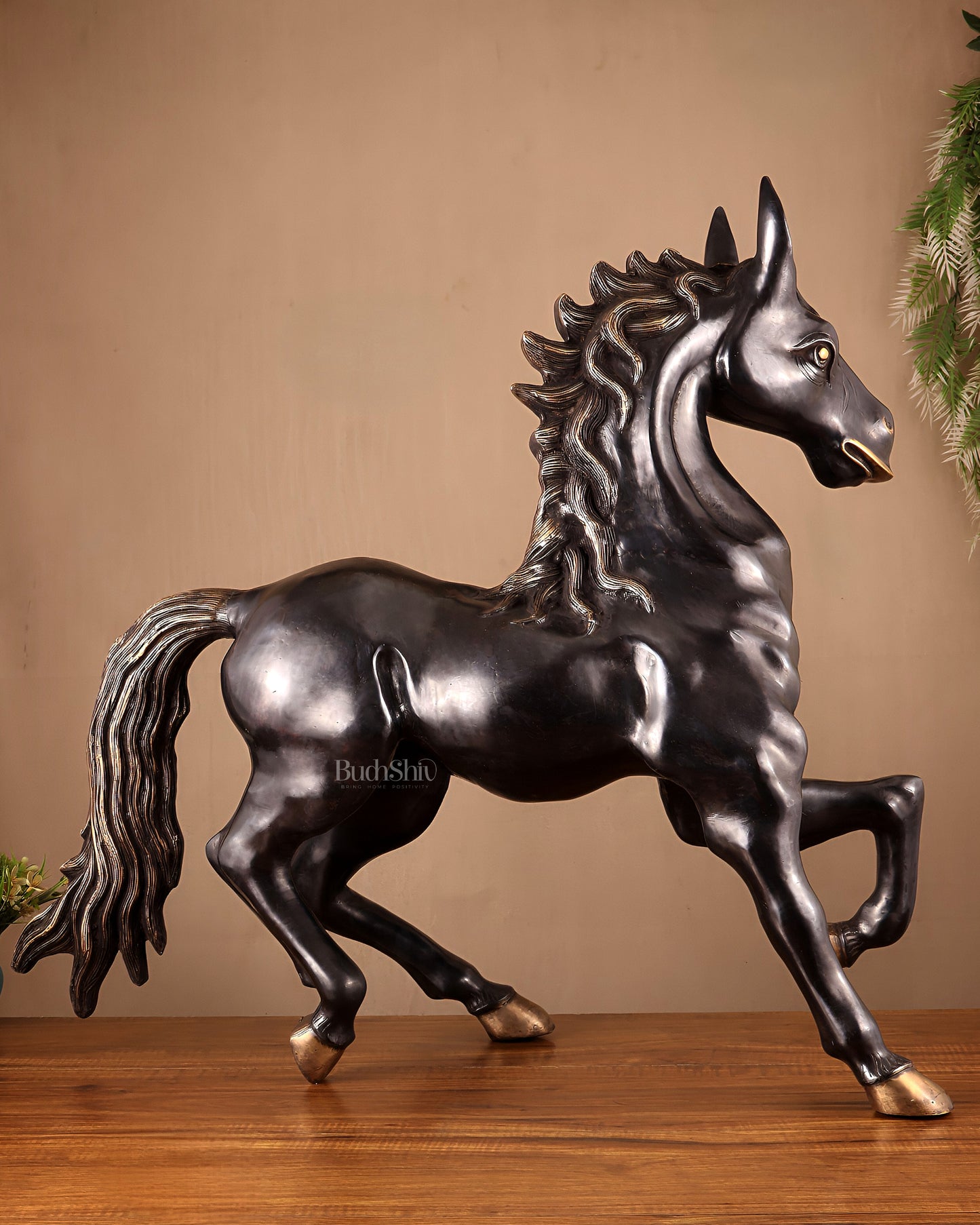Large Brass Galloping Horse Showpiece Black Tone Finish 30"
