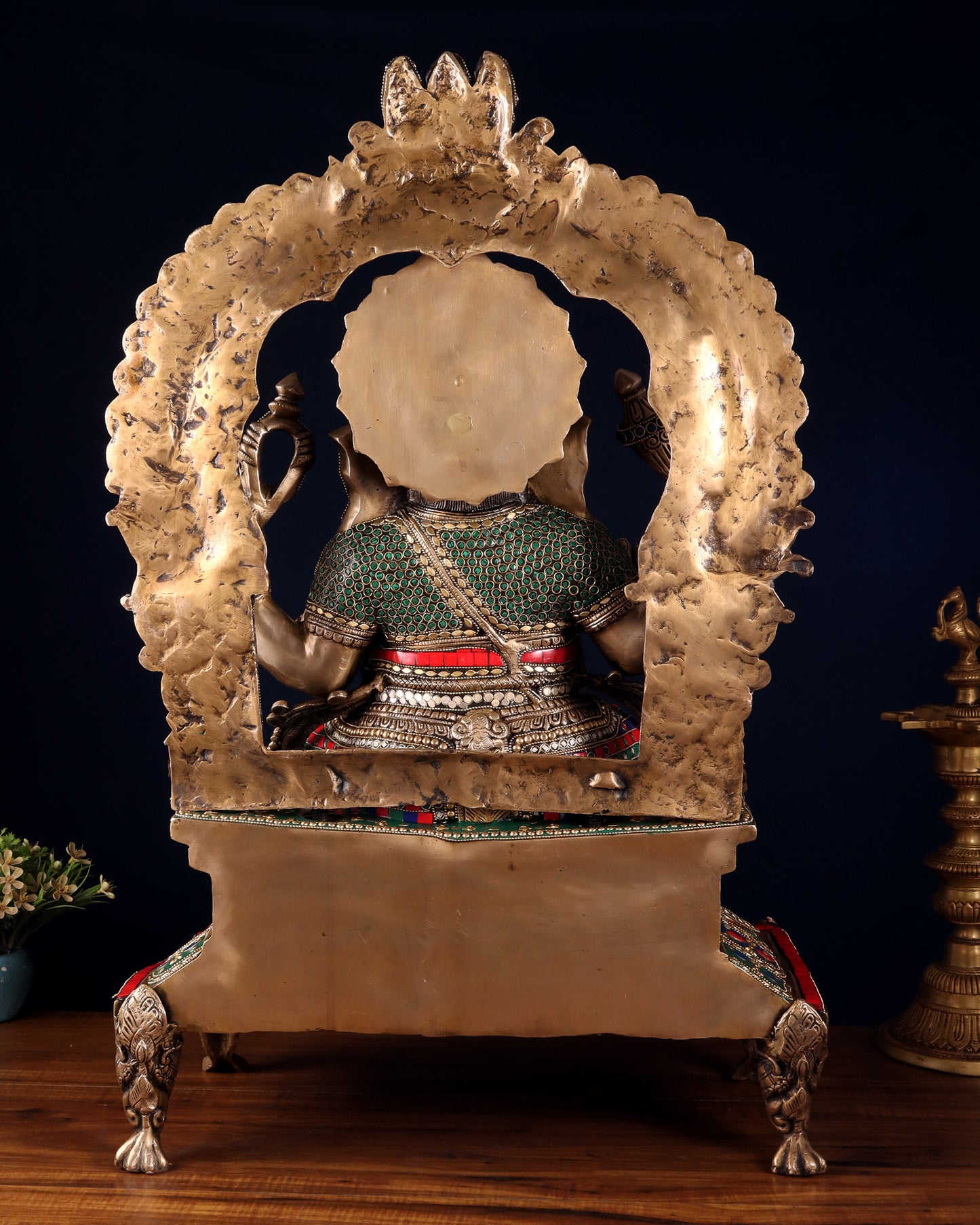 Brass Ganesha on King Size statue with stonework - 28"