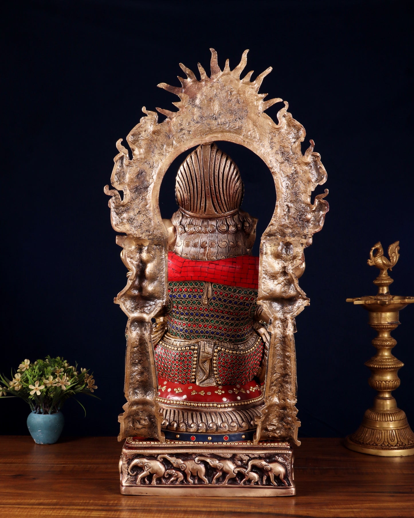 Brass Lord Ganesha Statue with Prabhavali 25 inch meenakari Stonework