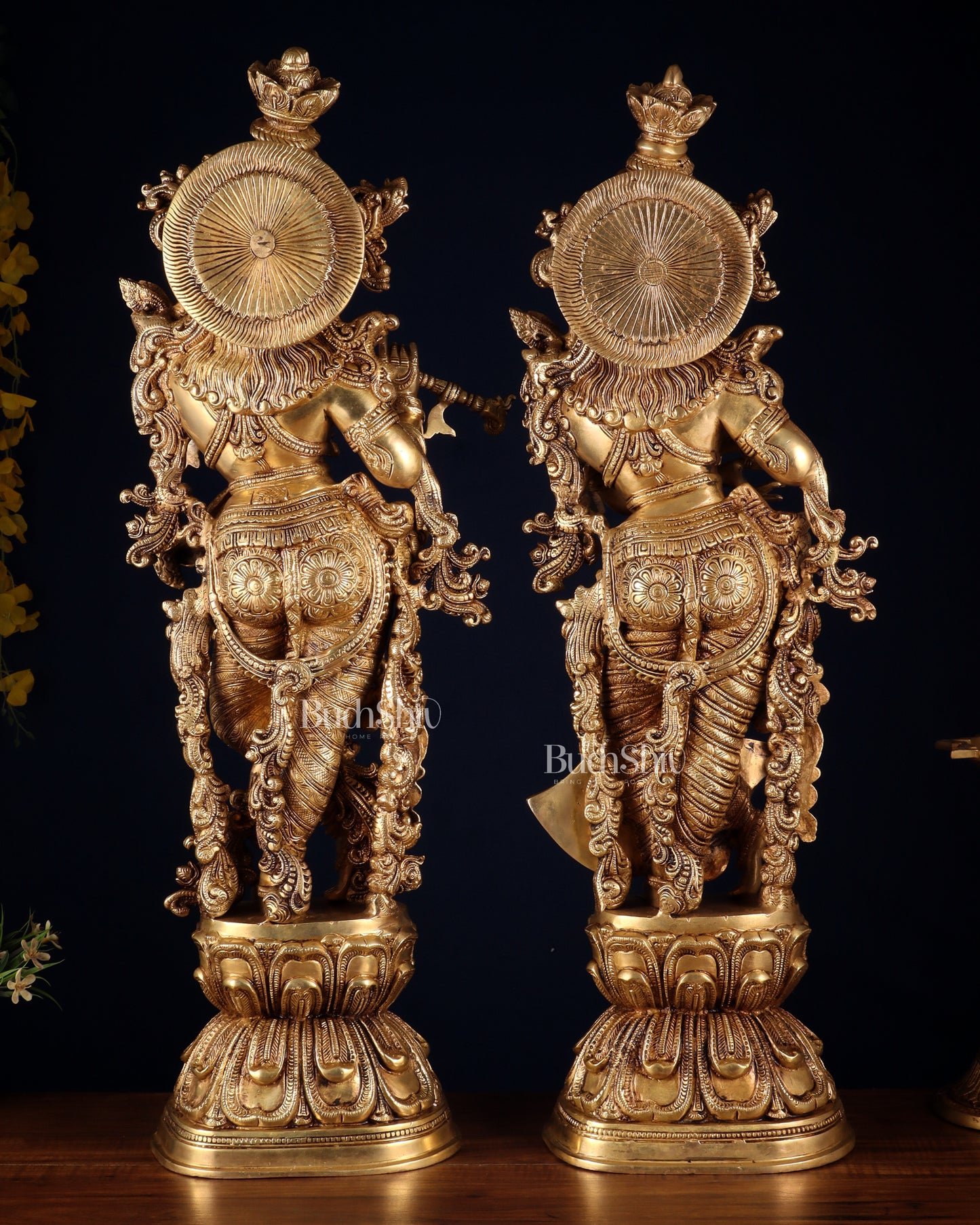 Pure Brass Radha Krishna Statue | 30" pair superfine carvings