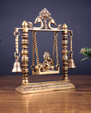 Pure Brass baby krishna bal gopal makhan chor Swing Hanging Bells | 10 Inch |