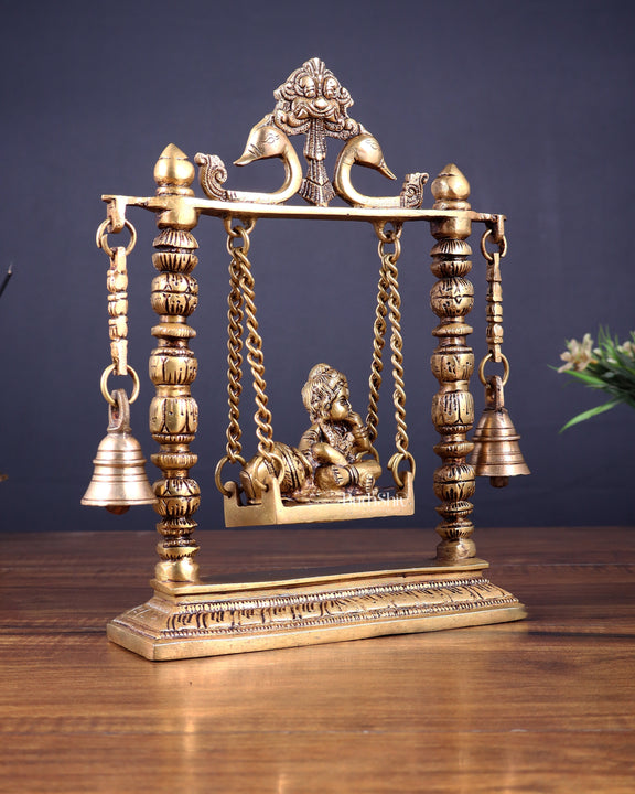 Pure Brass baby krishna bal gopal makhan chor Swing Hanging Bells | 10 Inch |