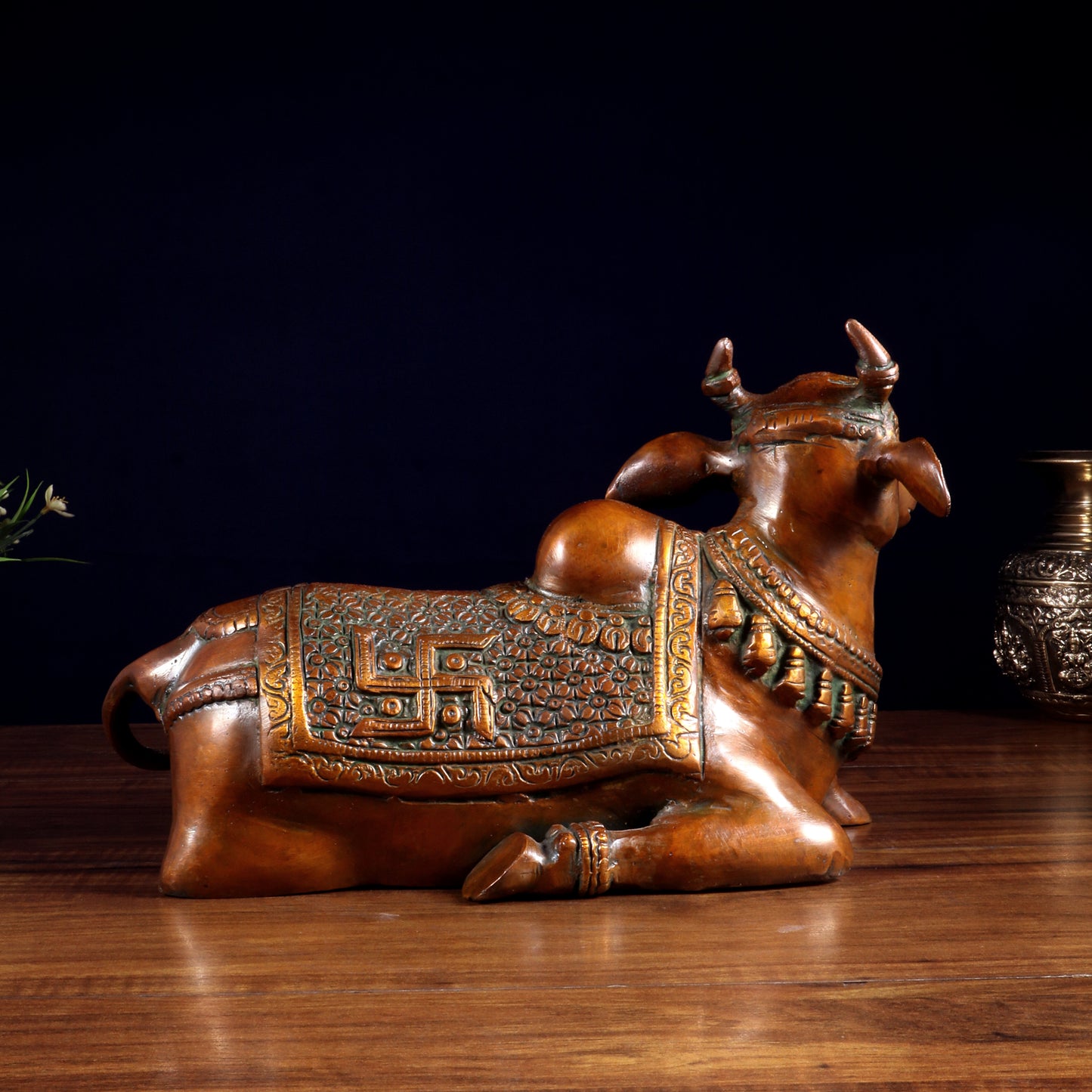 Handcrafted Brass Nandi Statue - 13.5 inch Chola tone