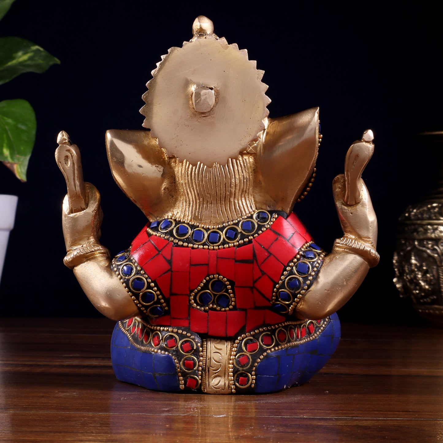 Ganesha Brass Sculpture with stonework 6 inch