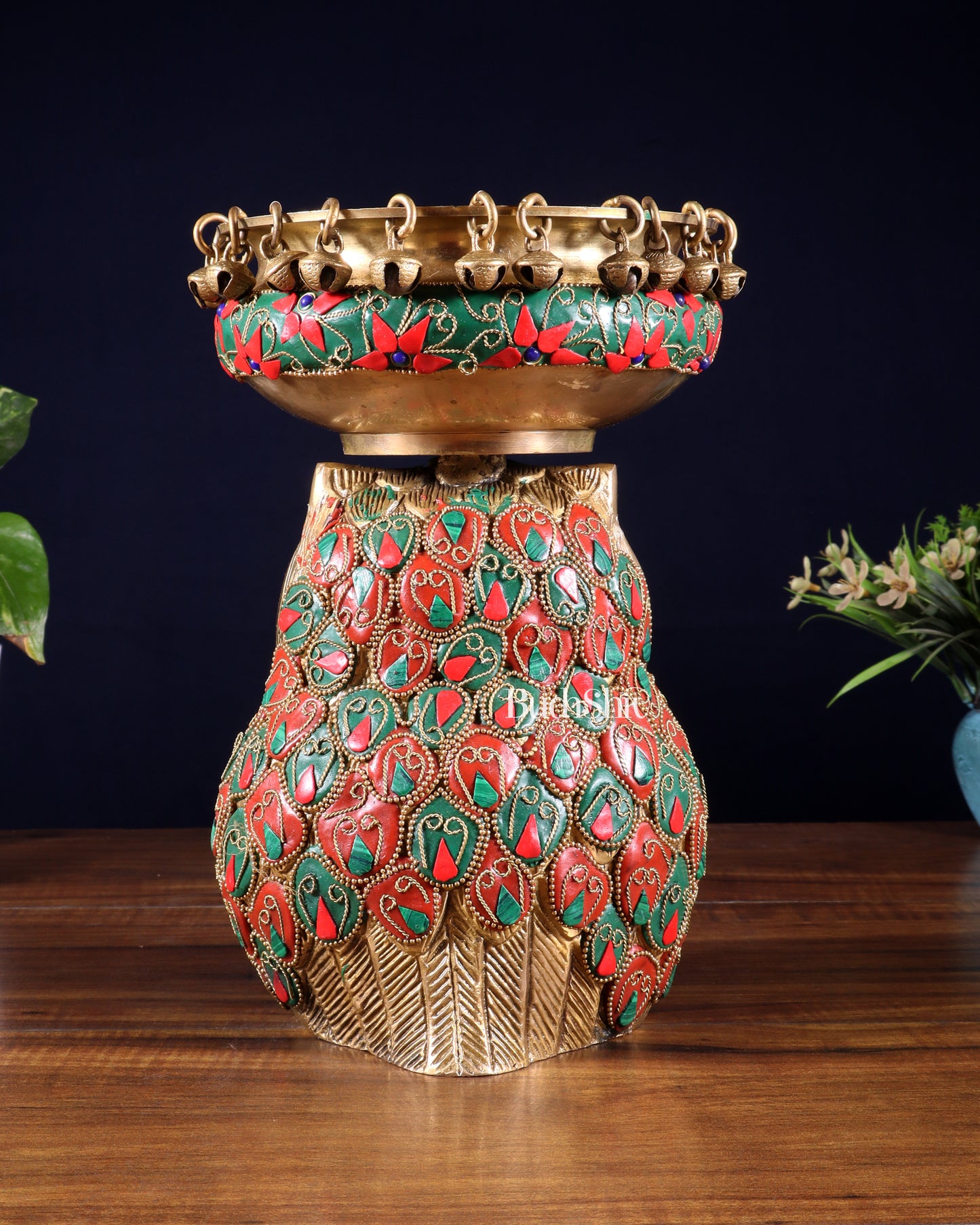 Pure Brass Urli Bowl with Large Owl – Adorned with Stonework | Unique Gift & Home Accent