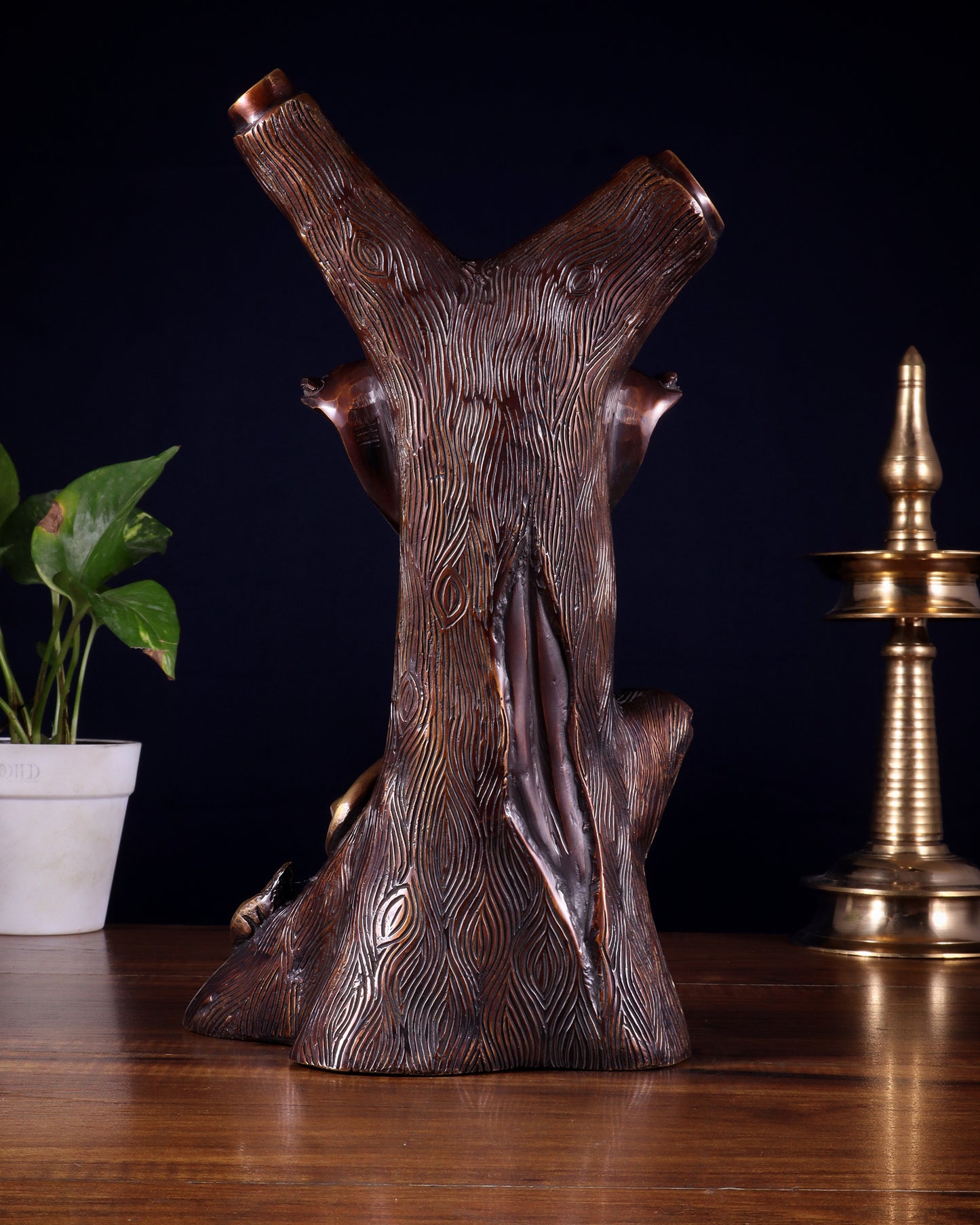 Unique Brass Ganesha Statue Carved in Tree – 12" Height