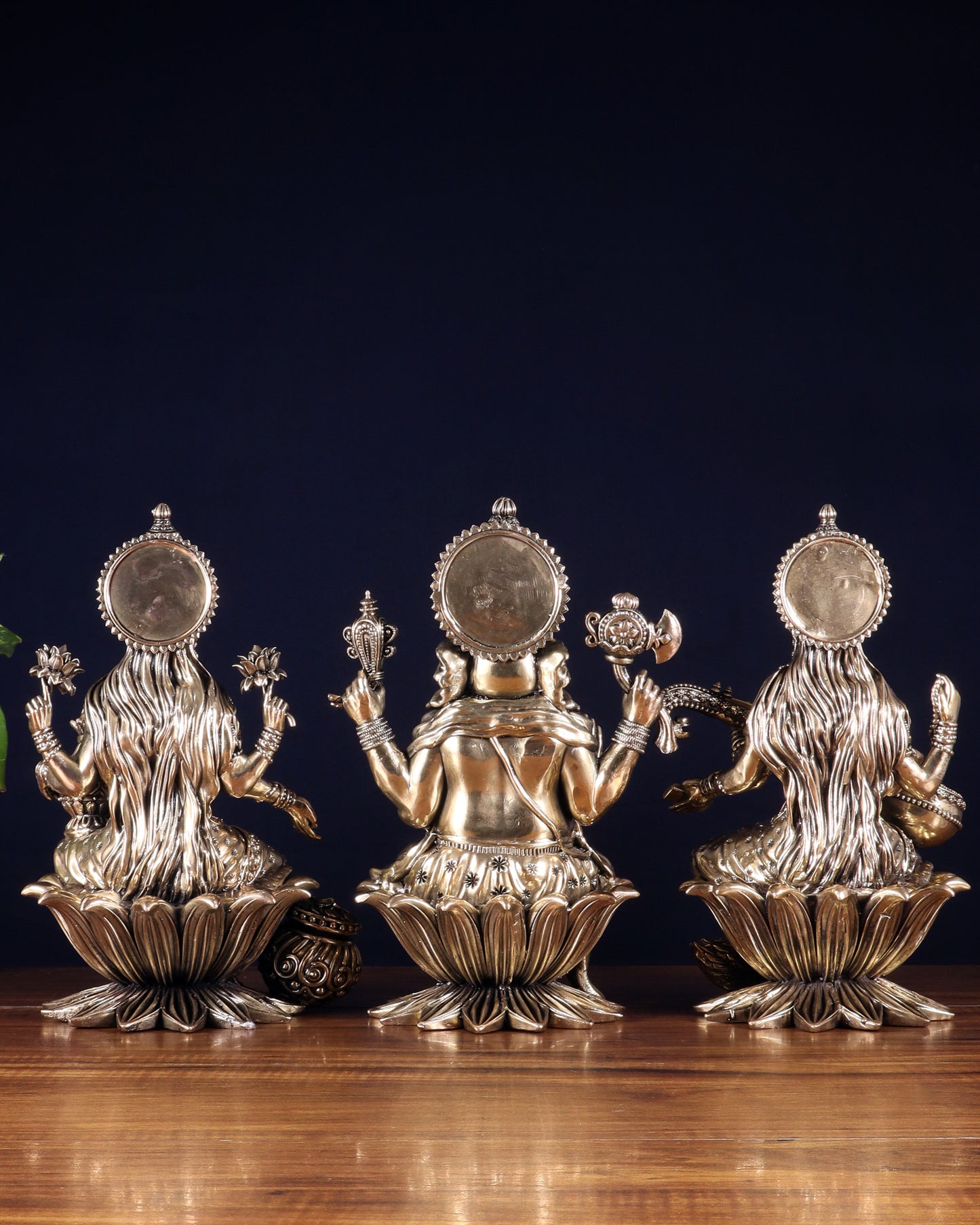 Superfine Brass Ganesh Lakshmi Saraswati Idol Set – 10 Inch