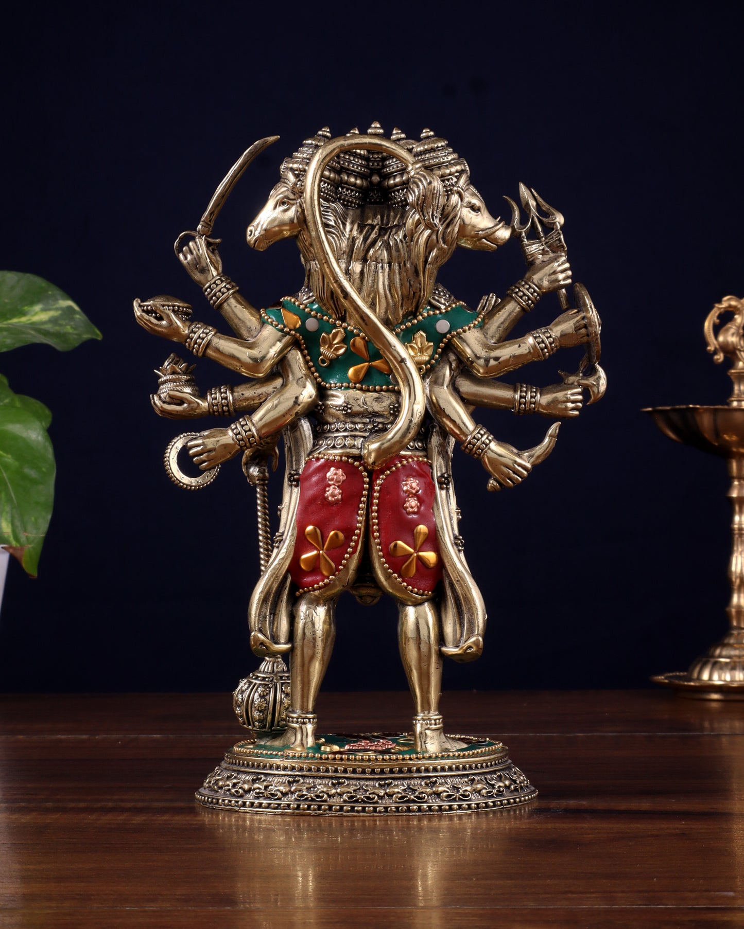 Brass Superfine Standing Panchmukhi Hanuman Idol 8" meenakari Stonework