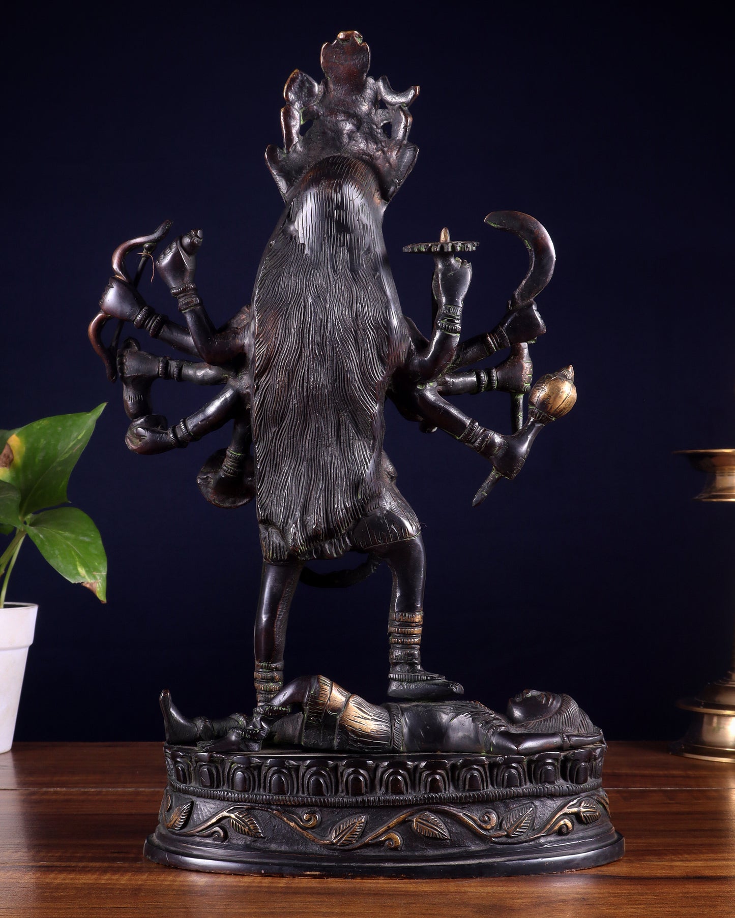 Pure Brass Vintage Goddess Kali Dashbhuja Idol | 14 inch" black edition