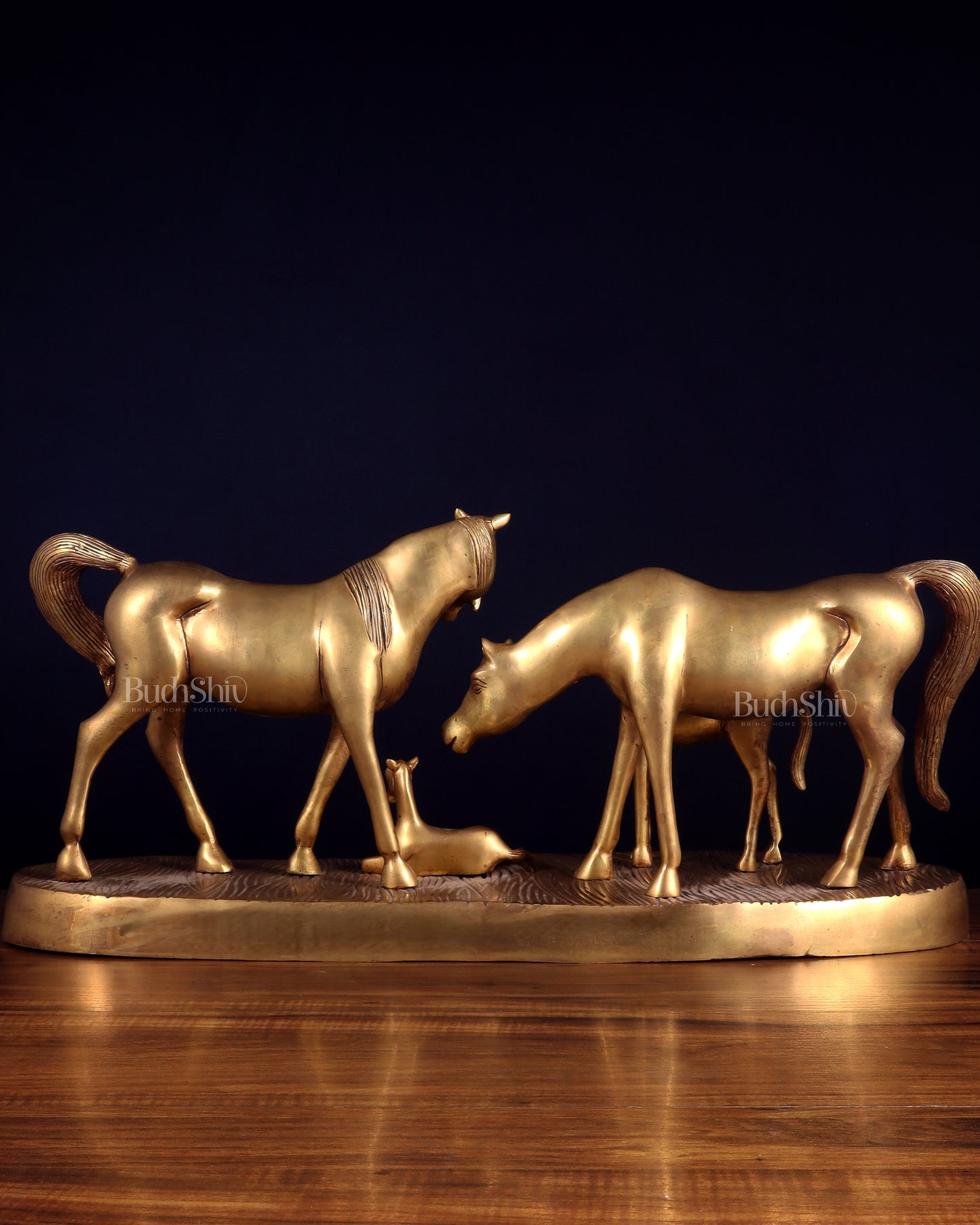 Brass Superfine Large Horse Family Sculpture – Vastu & Feng Shui Recommended 24" wide