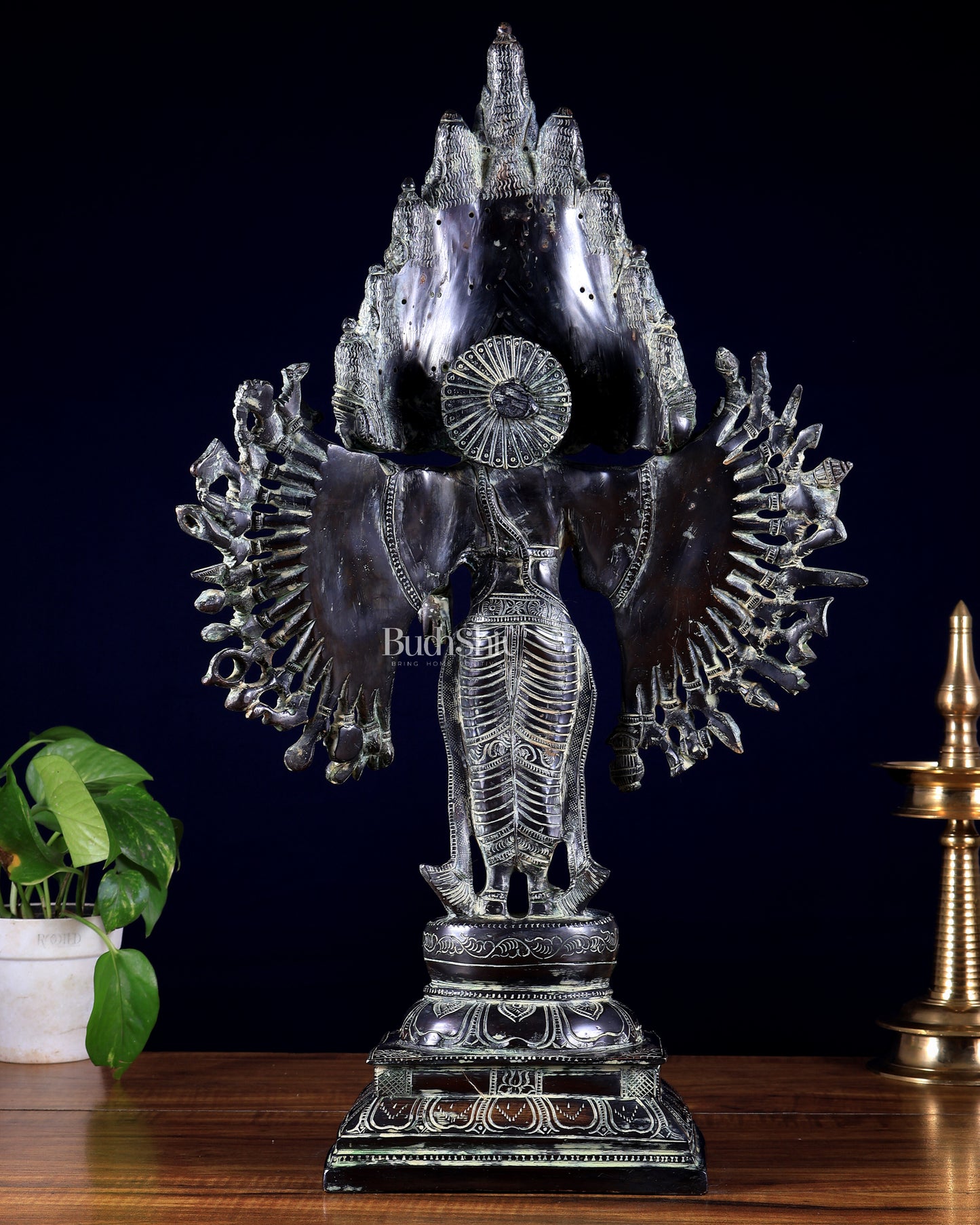 Vintage Brass Maha Sadashiva (25‑Faced Lord Shiva) Statue – 21.5″