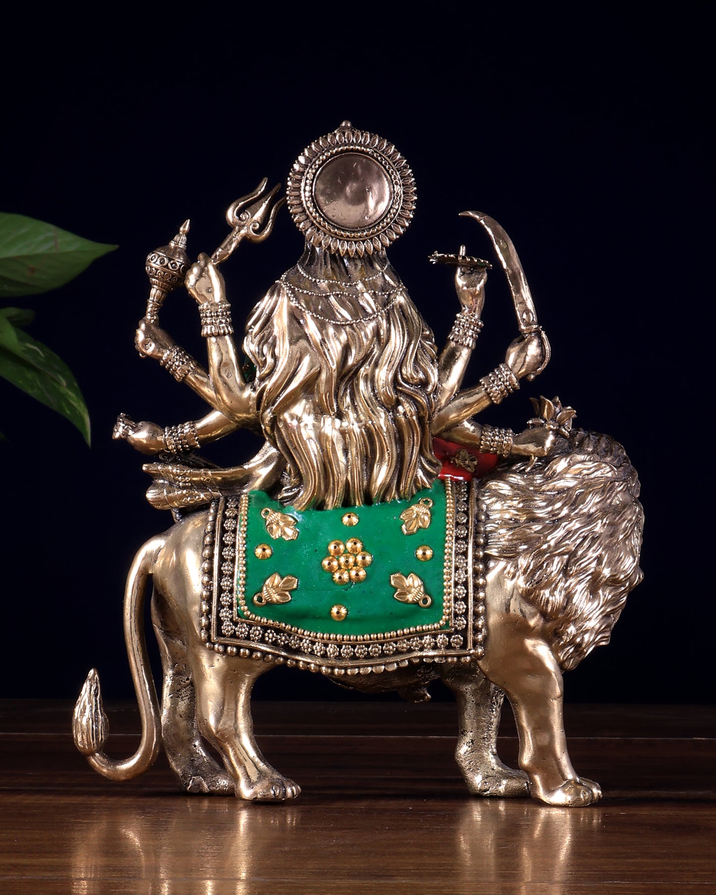 Brass Superfine Goddess Durga Ambe Mata Sitting on Lion - 8" Tall meenakari