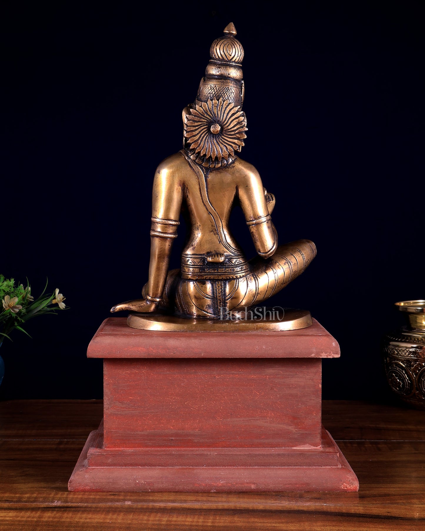 Vintage Brass Goddess Uma Parvati Bhoga Shakti on Rustic Wooden Base 15 inch