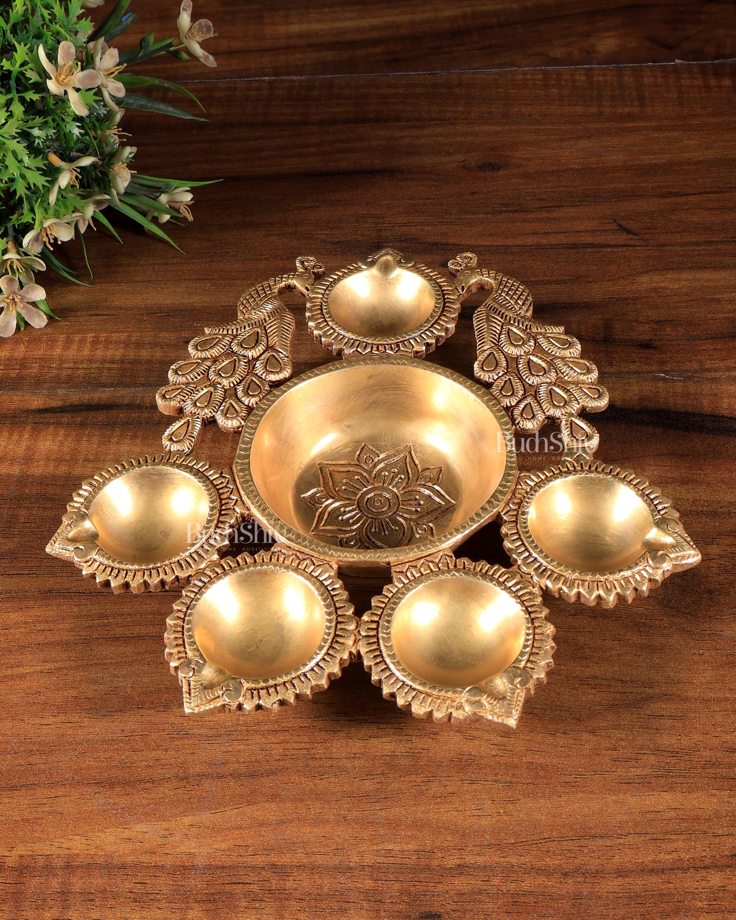 Unique Brass Deepak Diya Aarti – Dual Peacock Design