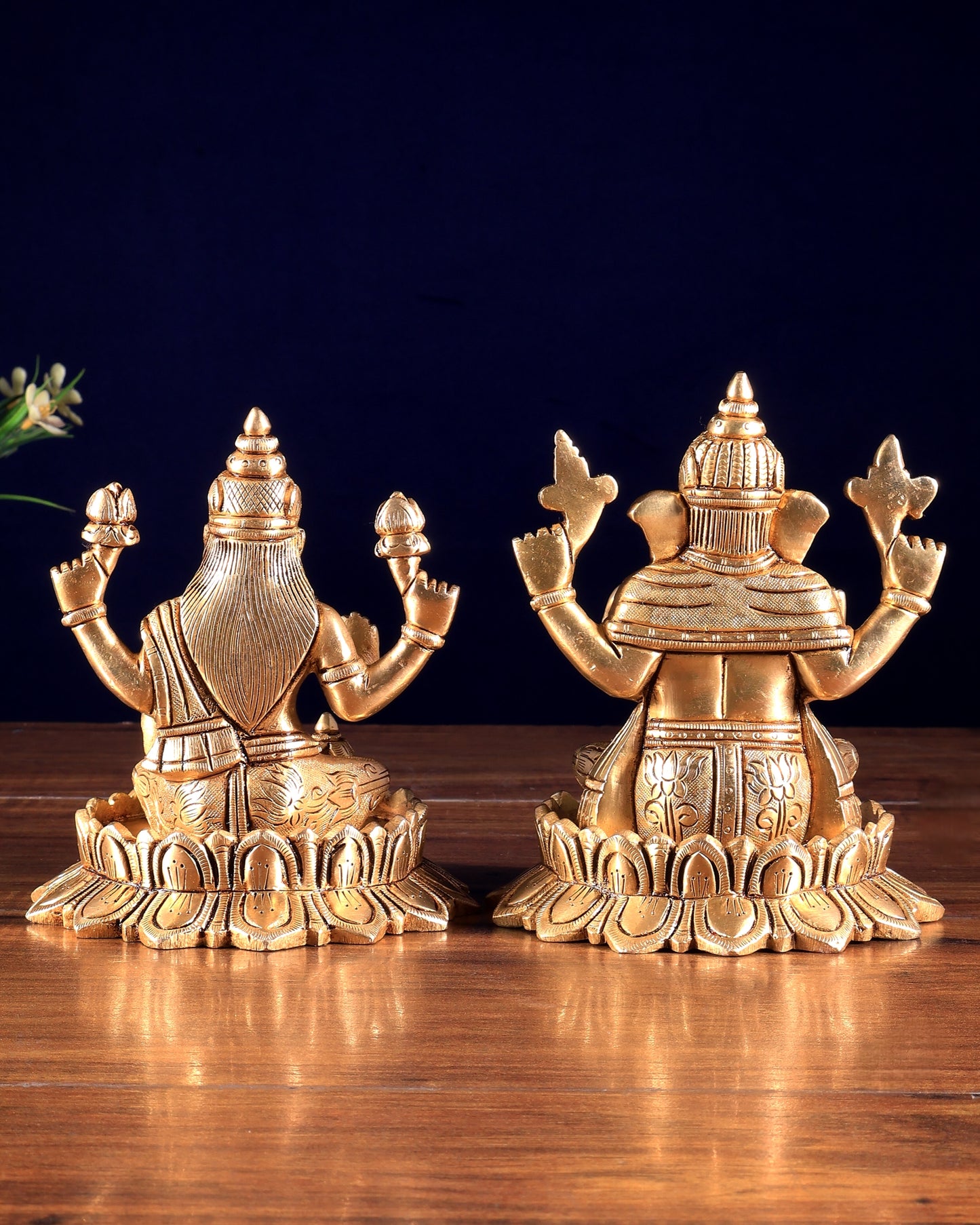 Pure Brass Ganesh Lakshmi on Lotus Idols – Divine Prosperity Duo for Pooja Rooms 6 inch