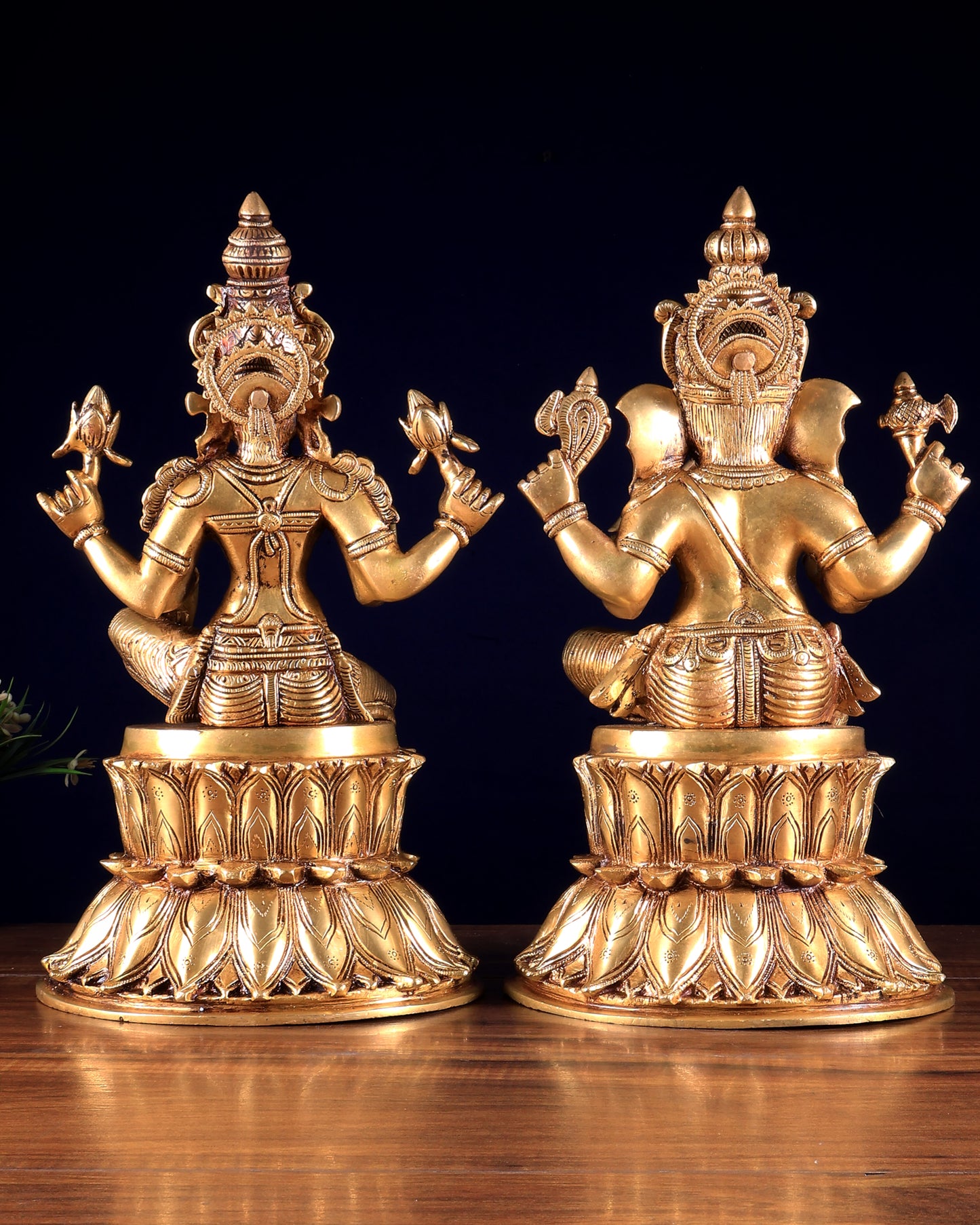 Pure Brass Ganesh Lakshmi on Lotus Idols – Divine Prosperity Duo for Home Temple 15 inch