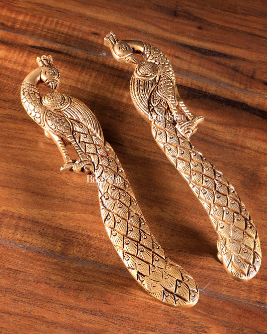 Brass Peacock Design Door Handles (Pair)