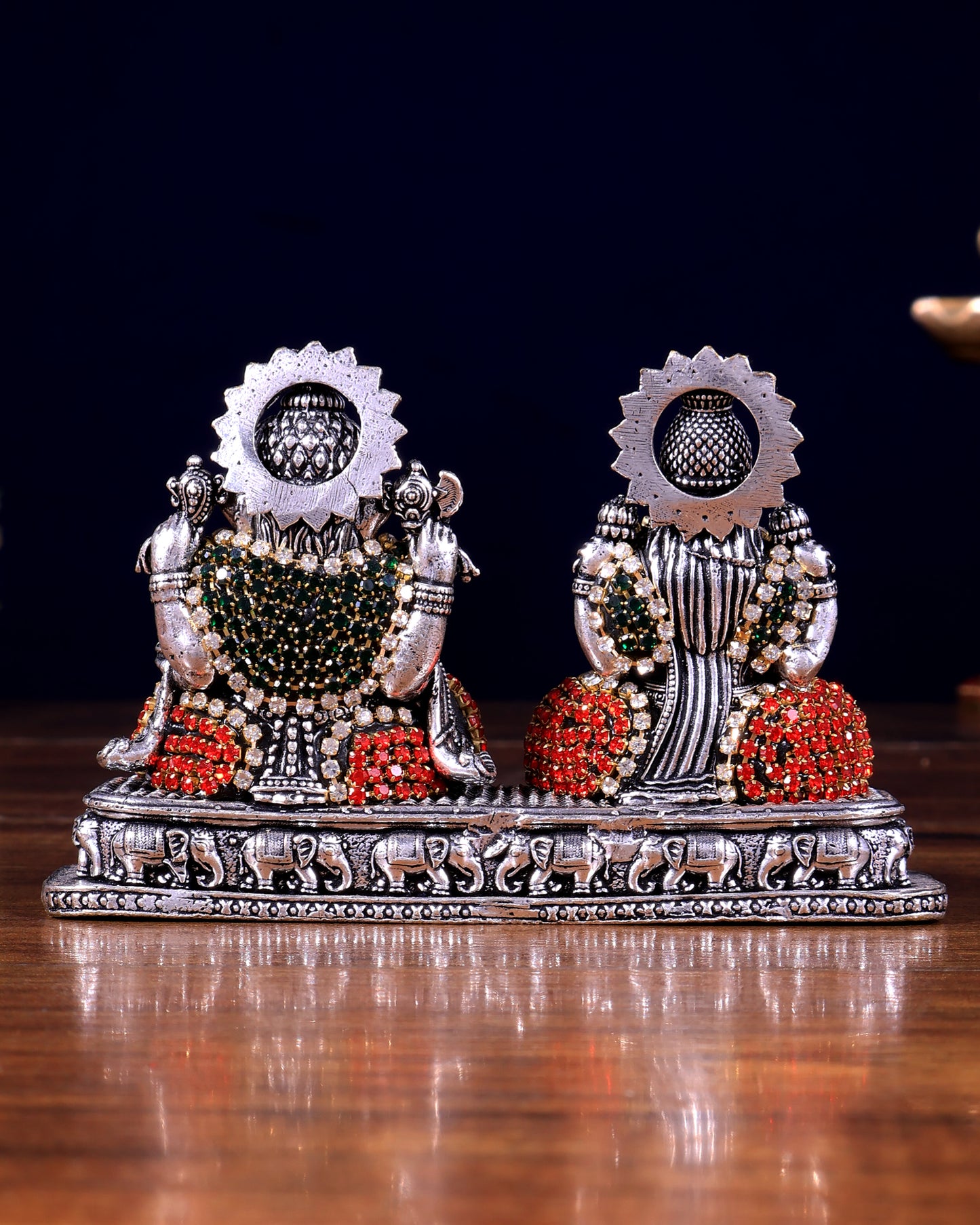 Silver plated Ganesh Lakshmi Brass Idol on Same Base - jewellery work , 3"