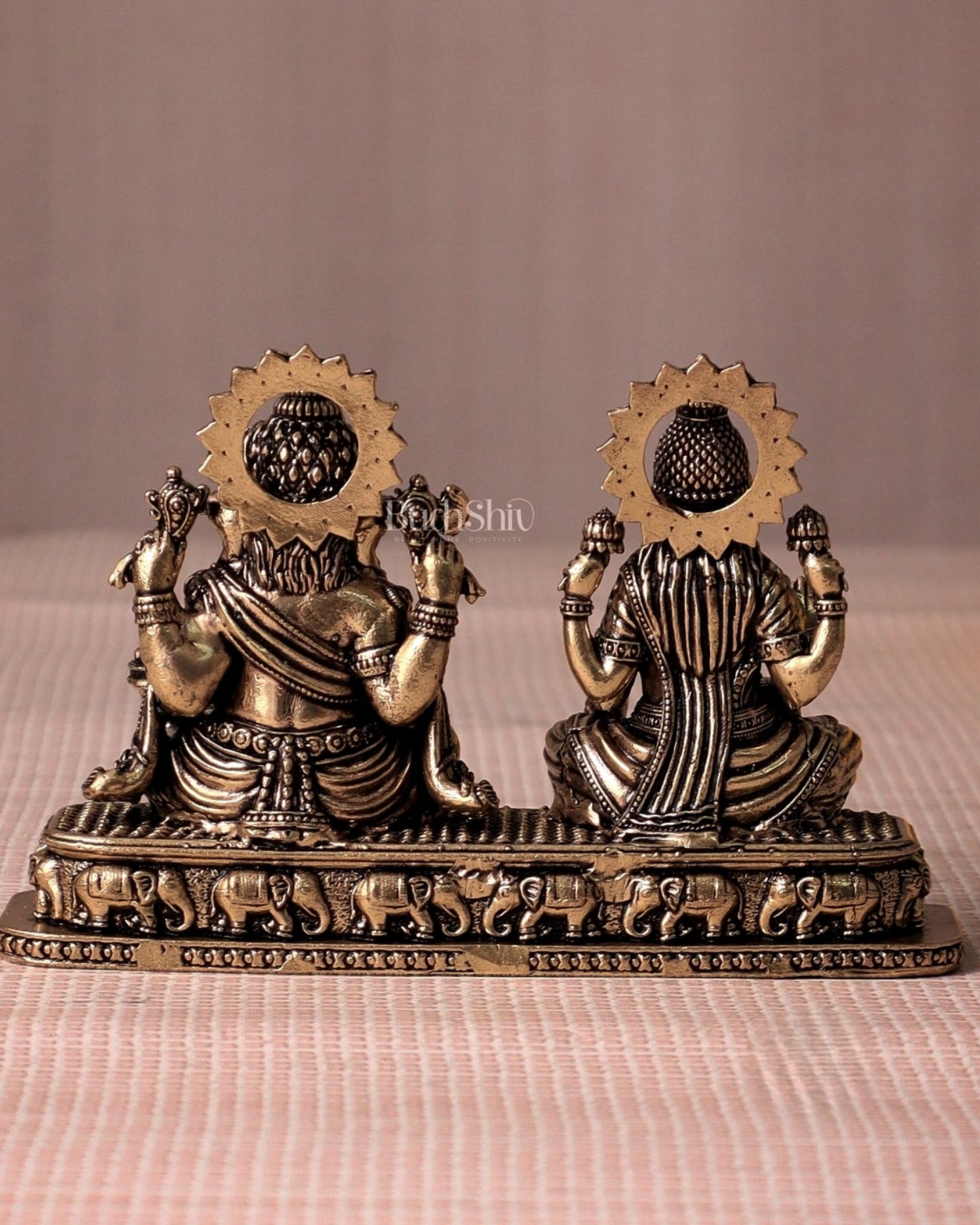 Ganesh Lakshmi Brass Idol on Same Base - Intricate Superfine, 3"