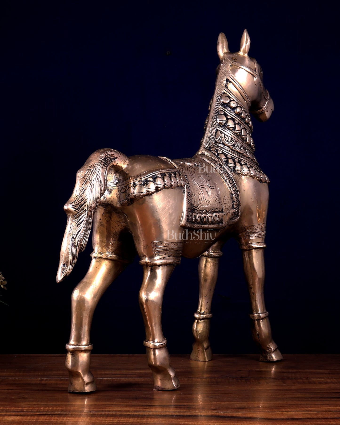 Pure Brass Standing Horse Statue | Majestic Home Décor Showpiece
