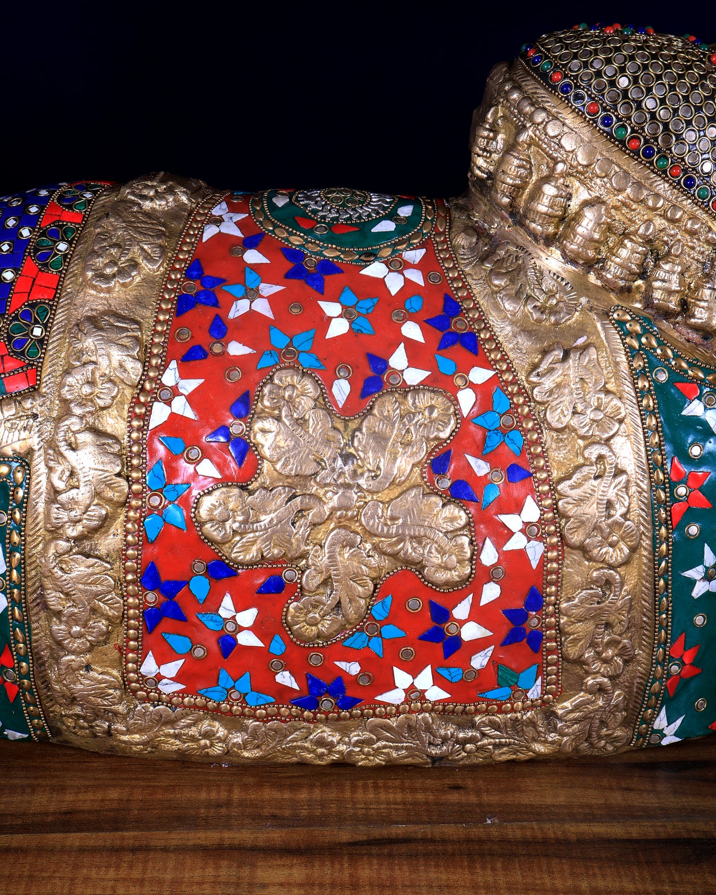 Handcrafted Brass Nandi Bull Statue with Stonework 35 inch