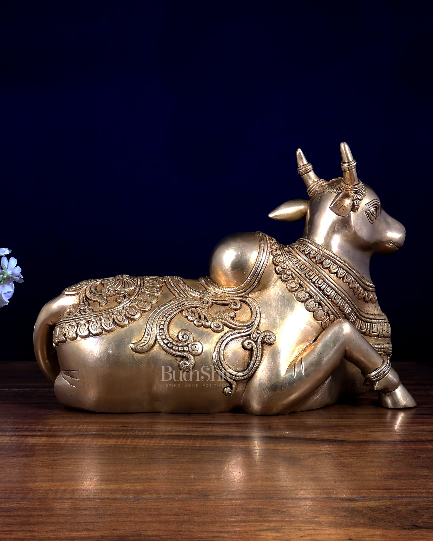Pure Brass Nandi Statue | 18" Intricate Carvings, 14.24 kg