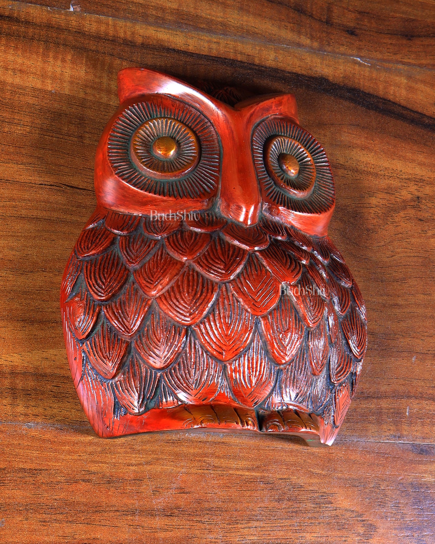 Brass Owl Wall Hanging | 7" Nepali Orange Finish