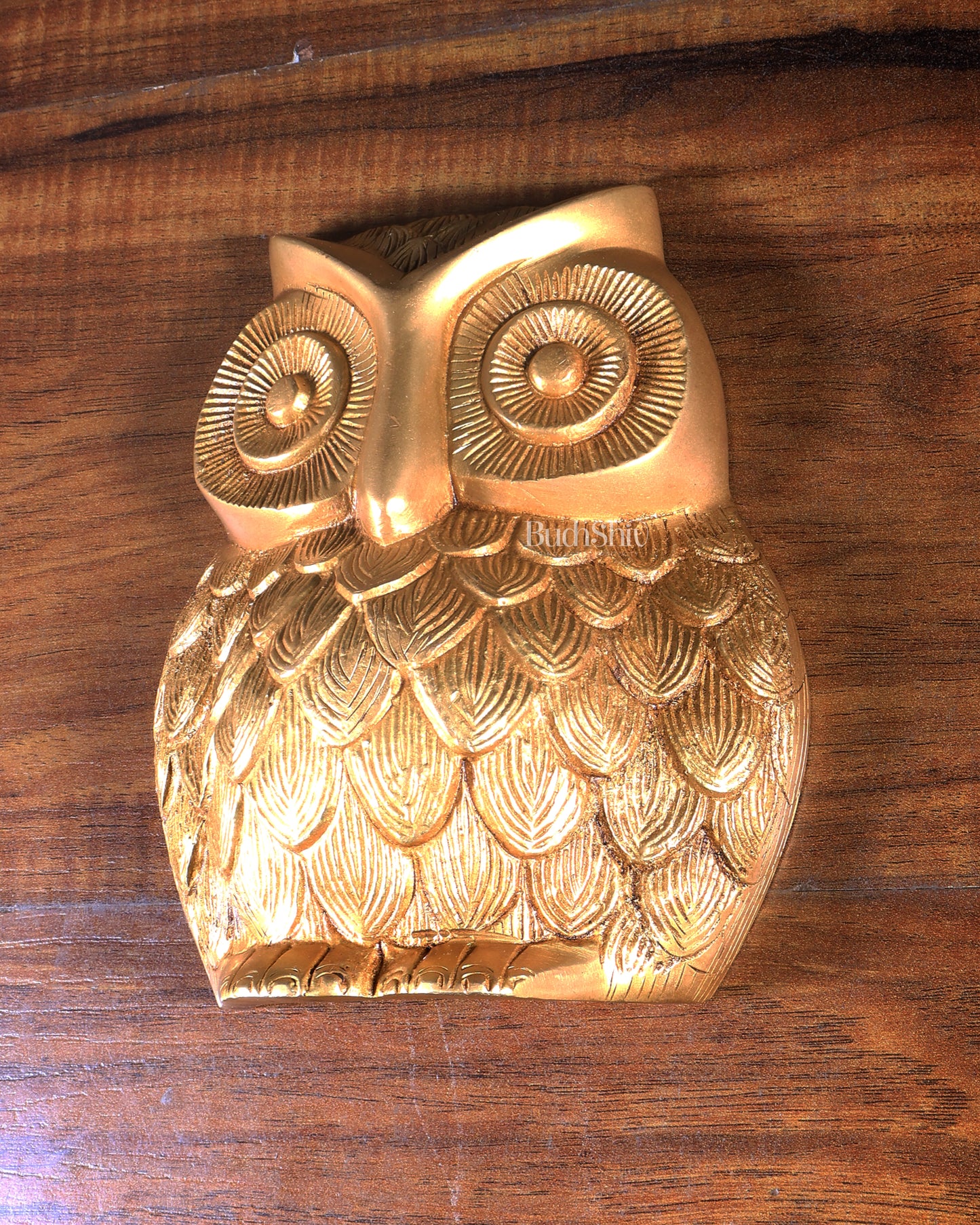 Brass Owl Wall Hanging | 7" golden shine