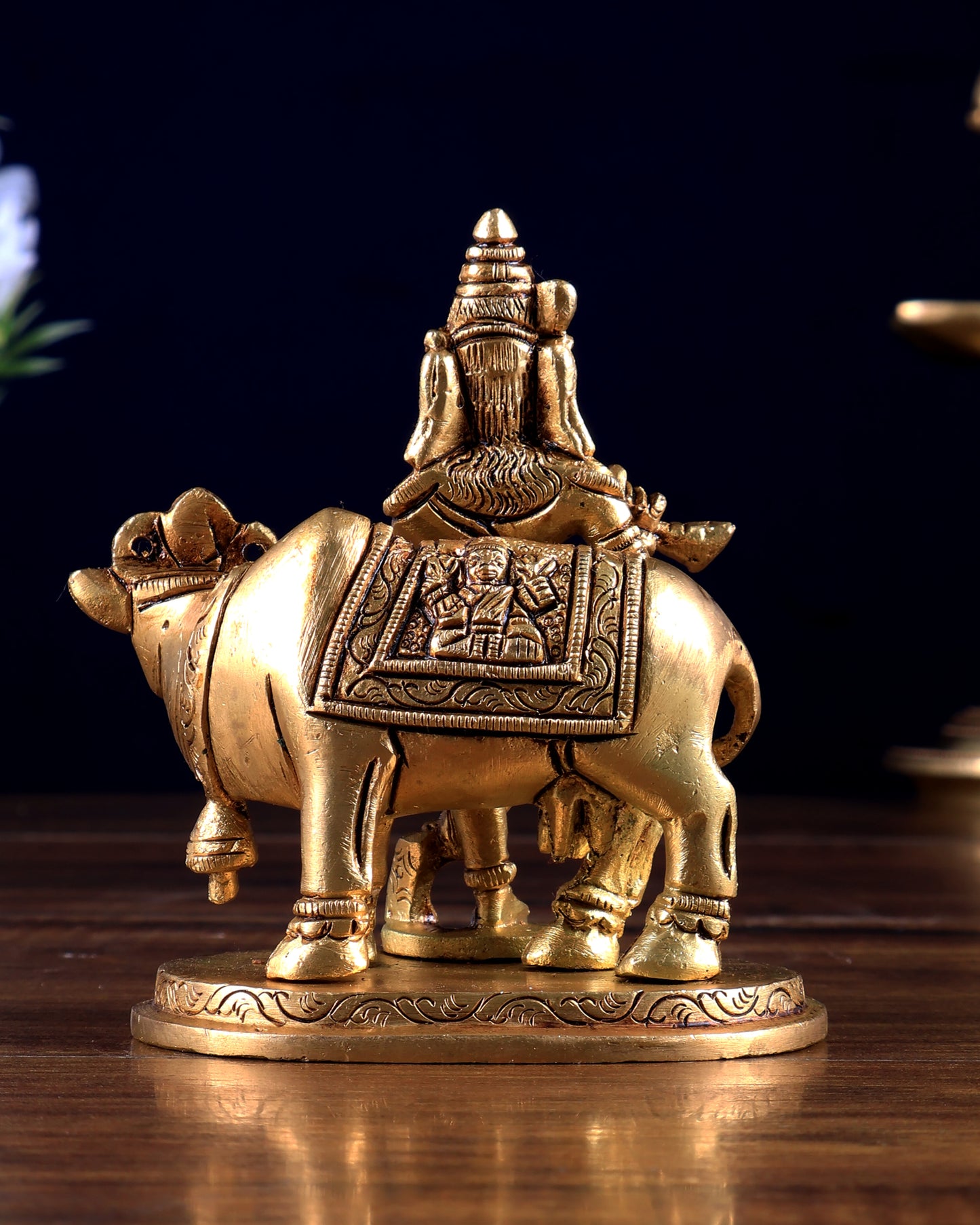 Pure Brass Lord Krishna with Cow Small Statue 3.8 inch