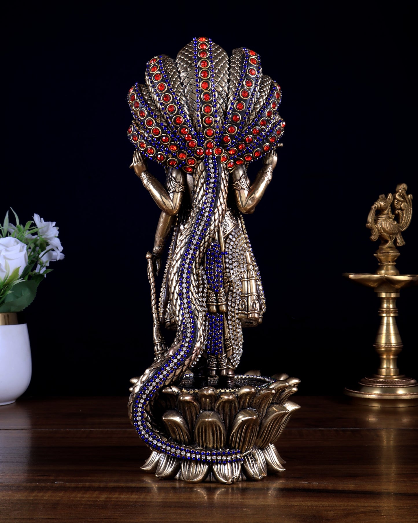 Pure Brass Lord Vishnu Standing with Sheshanaag jewel work 11.5 inch