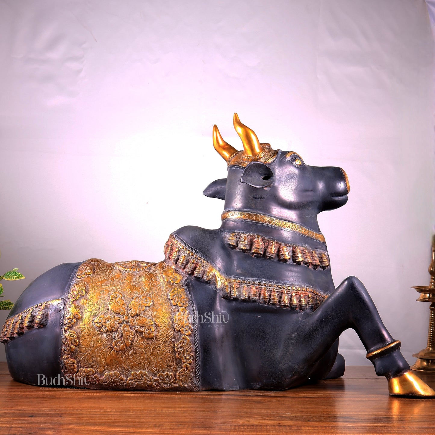 Brass Large Nandi statue Ink Black and Golden finish |33"