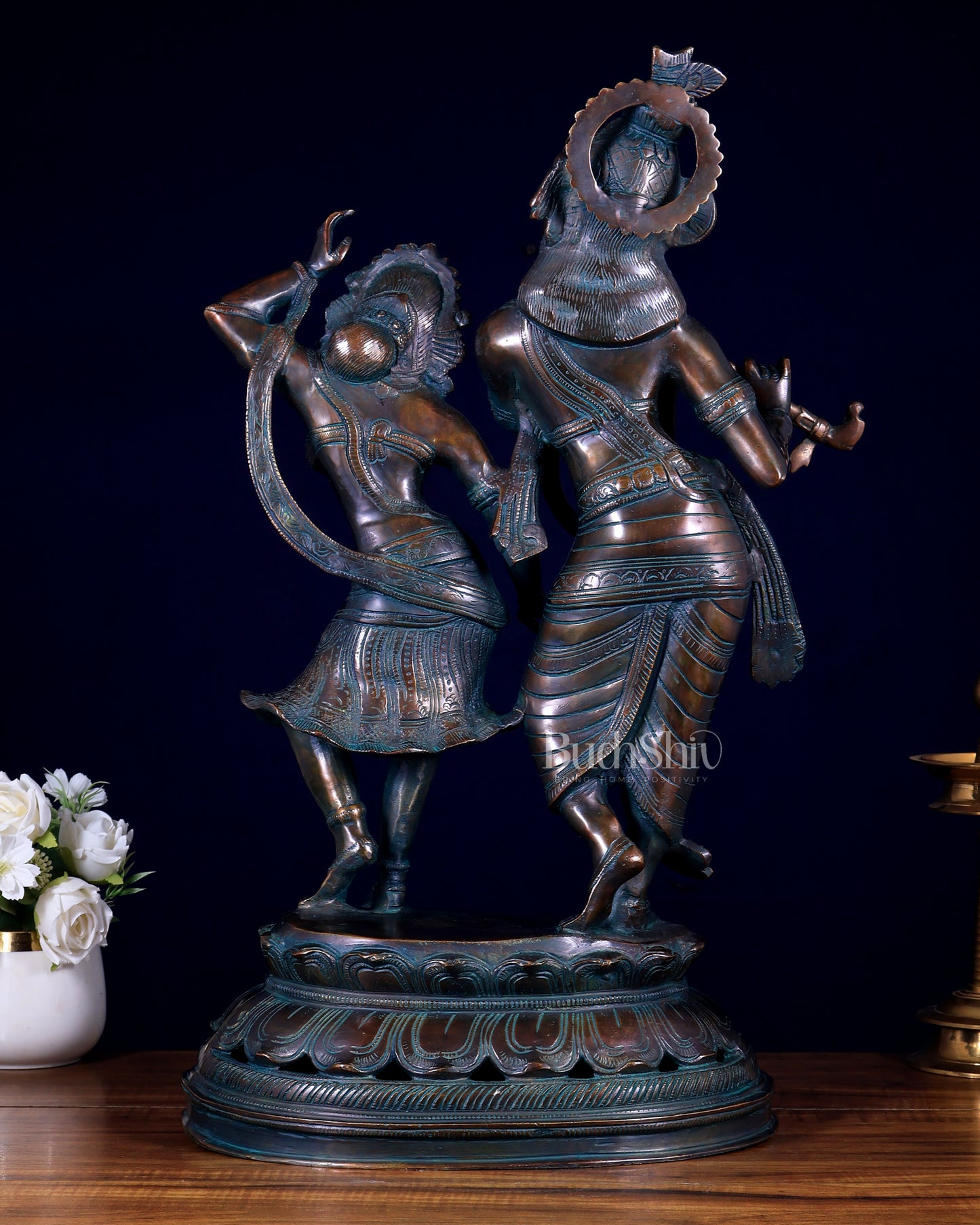 Brass Radha Krishna Dancing Statue 23 inch bronze tone