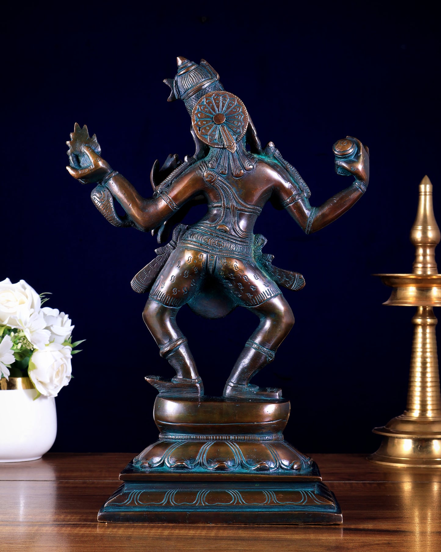 Brass Dancing Shiva with Four Arms Statue - 14" Bronze tone