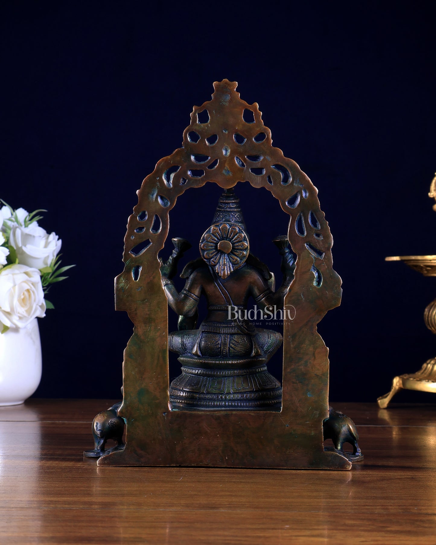 Brass Lakshmi idol with Attached Diya & Prabhavali