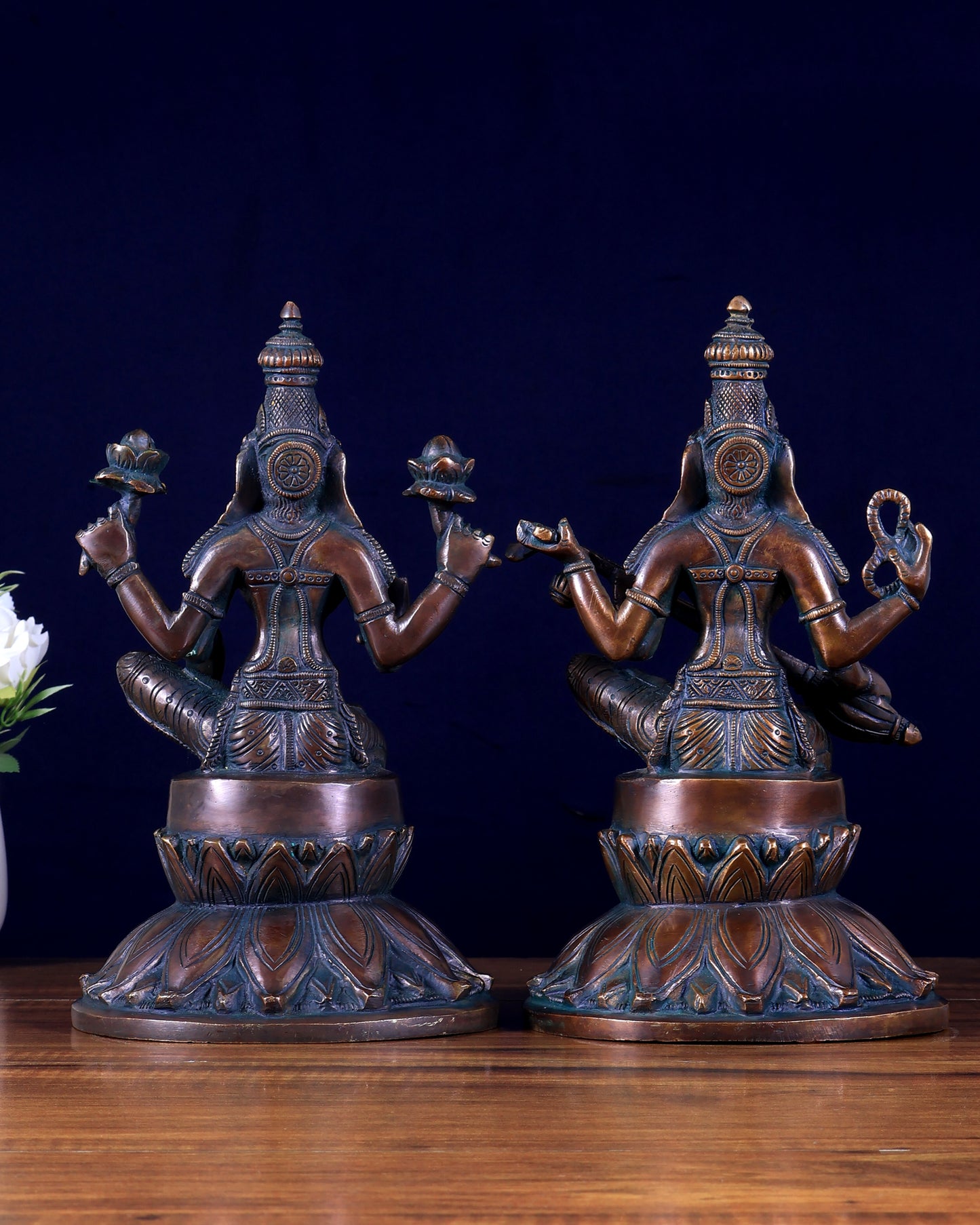 Brass Superfine Lakshmi & Saraswati Idols – Antique Tone (Pair) 10 inch
