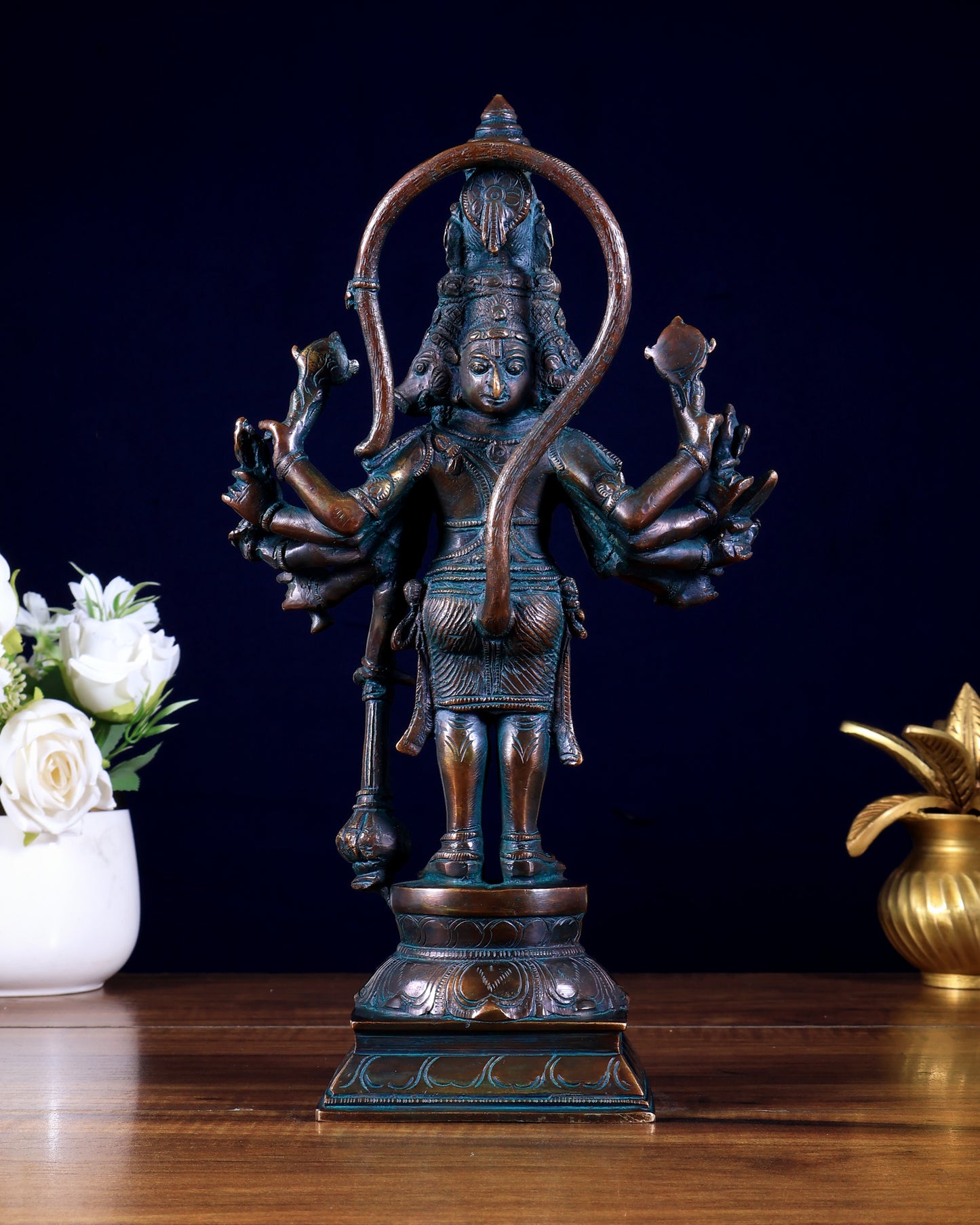 Pure Brass Standing Panchmukhi Hanuman Idol – 12 inch vintage tone