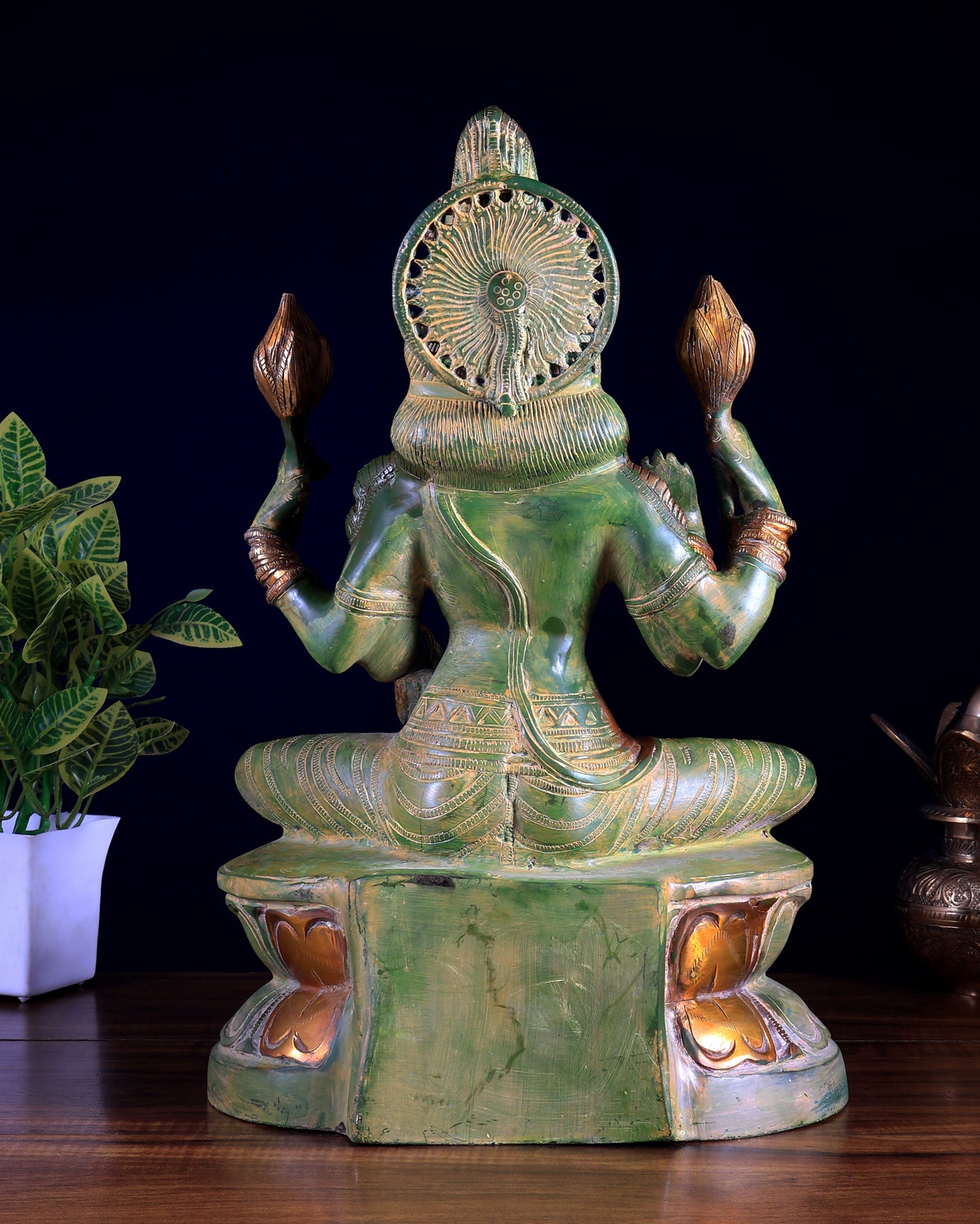 Goddess Lakshmi Brass Statue – Vintage Green 18 inch