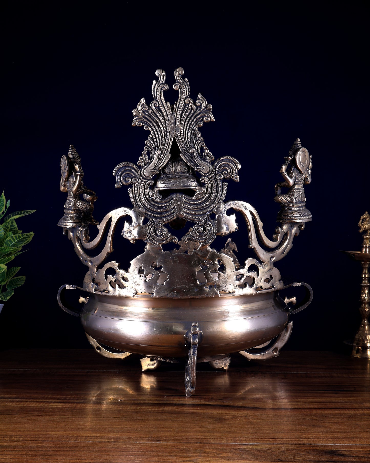 Pure Brass Large Ganesha Lakshmi Saraswati Urli – Auspicious Home Decor for Pooja & Ceremonies