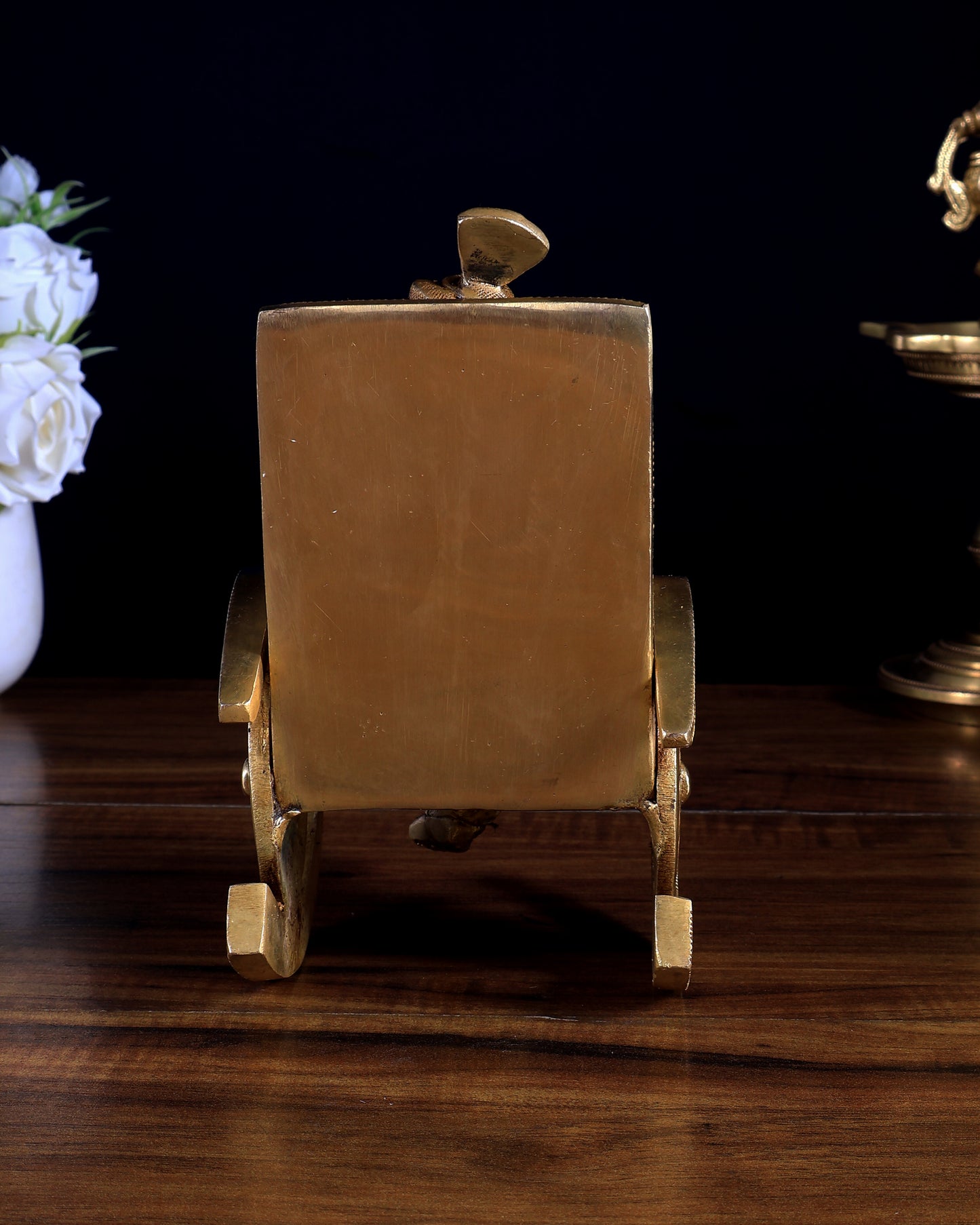 Brass Ganesha on Rocking Chair – Cute Relaxing Idol Gift 6.5 inch