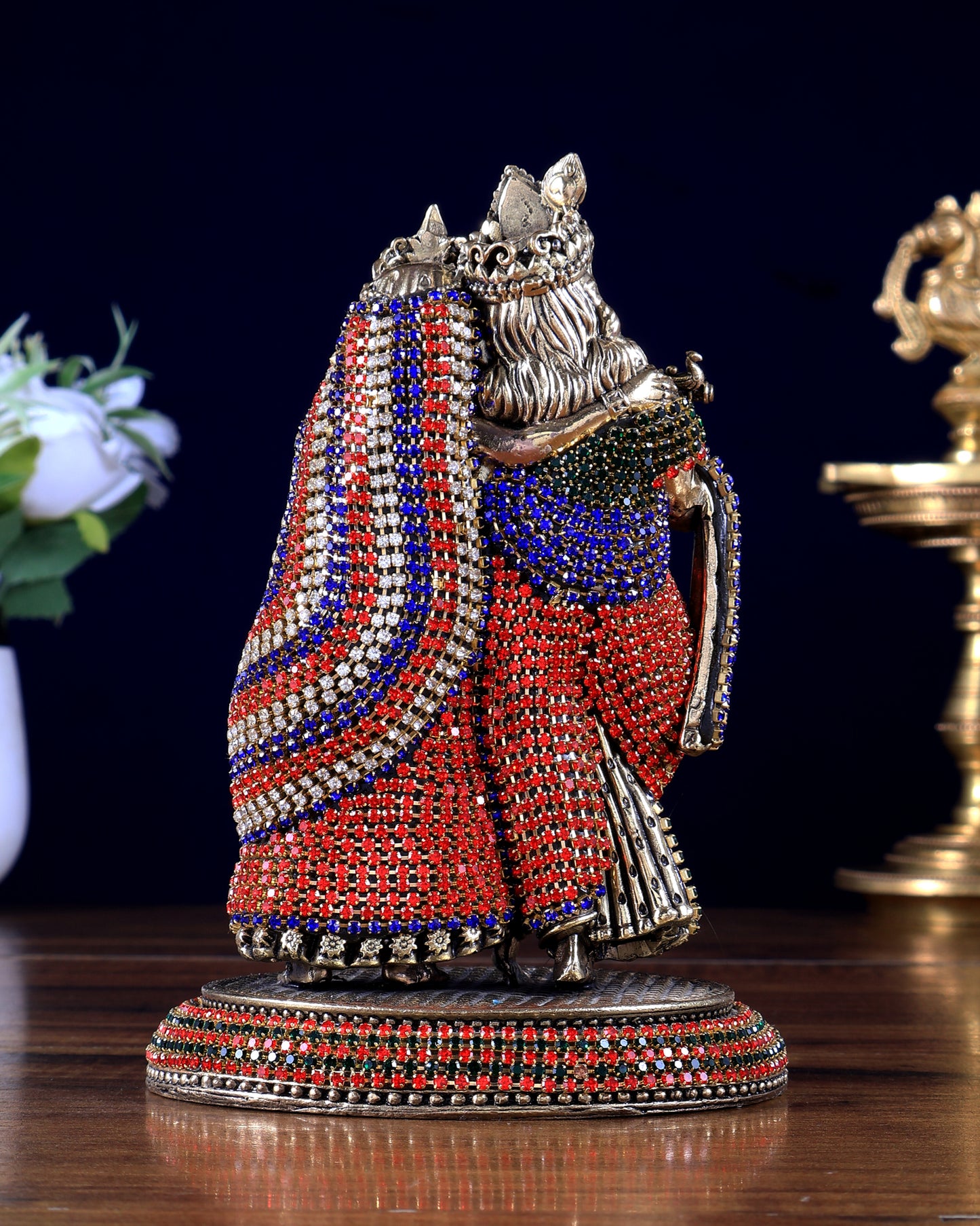 Superfine Brass Radha Krishna Idol - 6" jewellery work