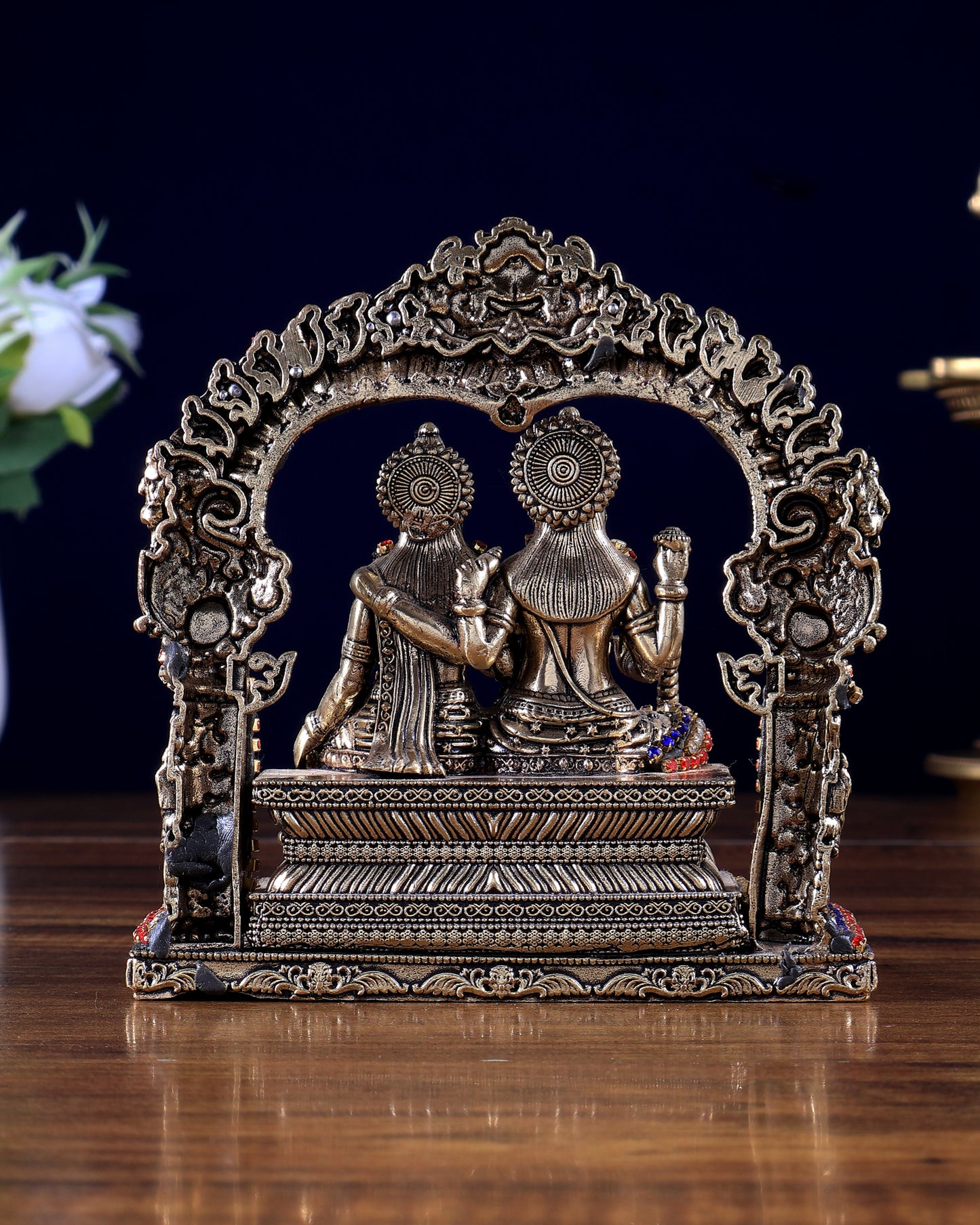 Superfine Brass Vishnu Lakshmi Sitting Statue - 5 inch with jewel work