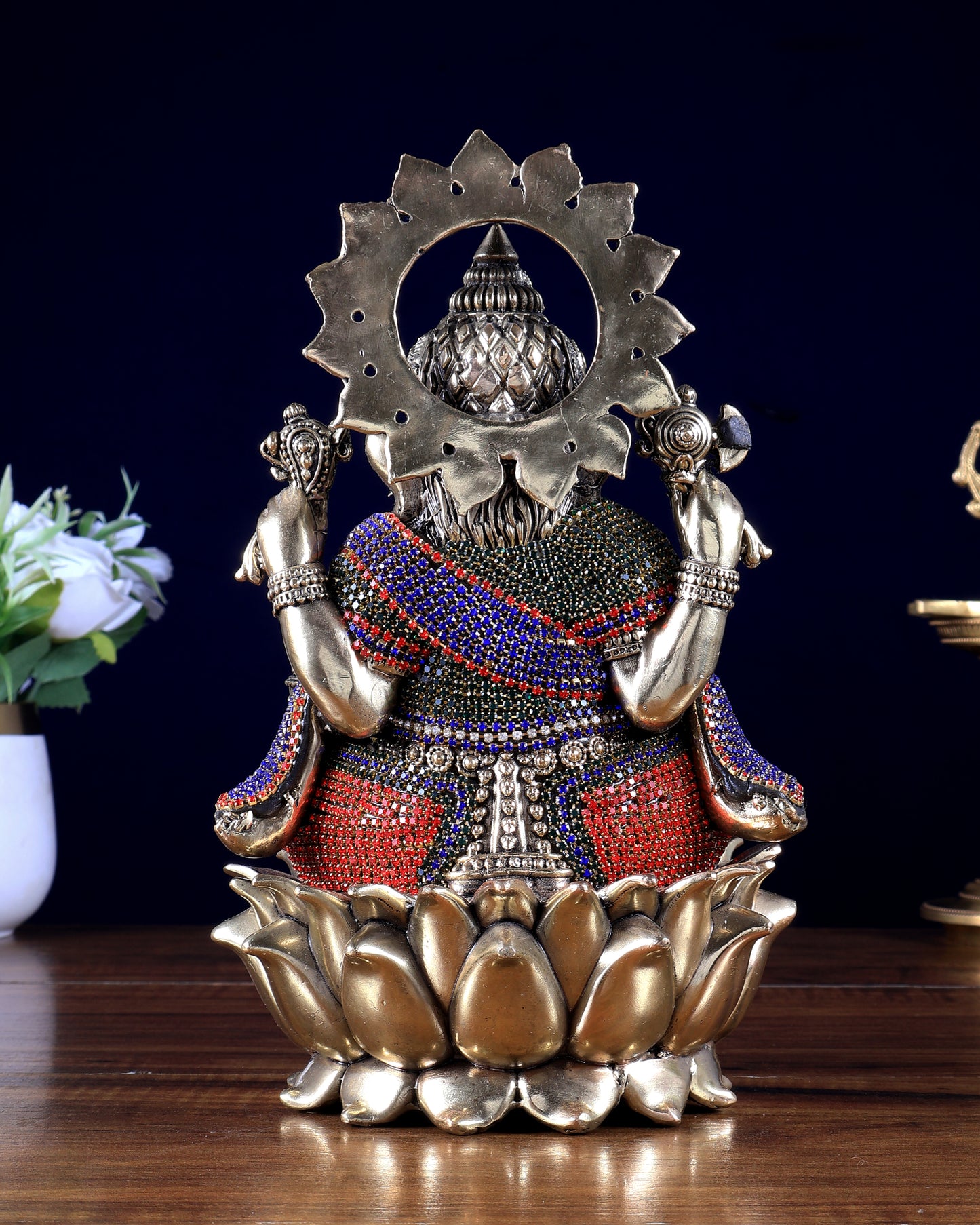 Brass Superfine Ganesha on Lotus Idol with Unique Jewellery Work – 8 Inch | BudhShiv