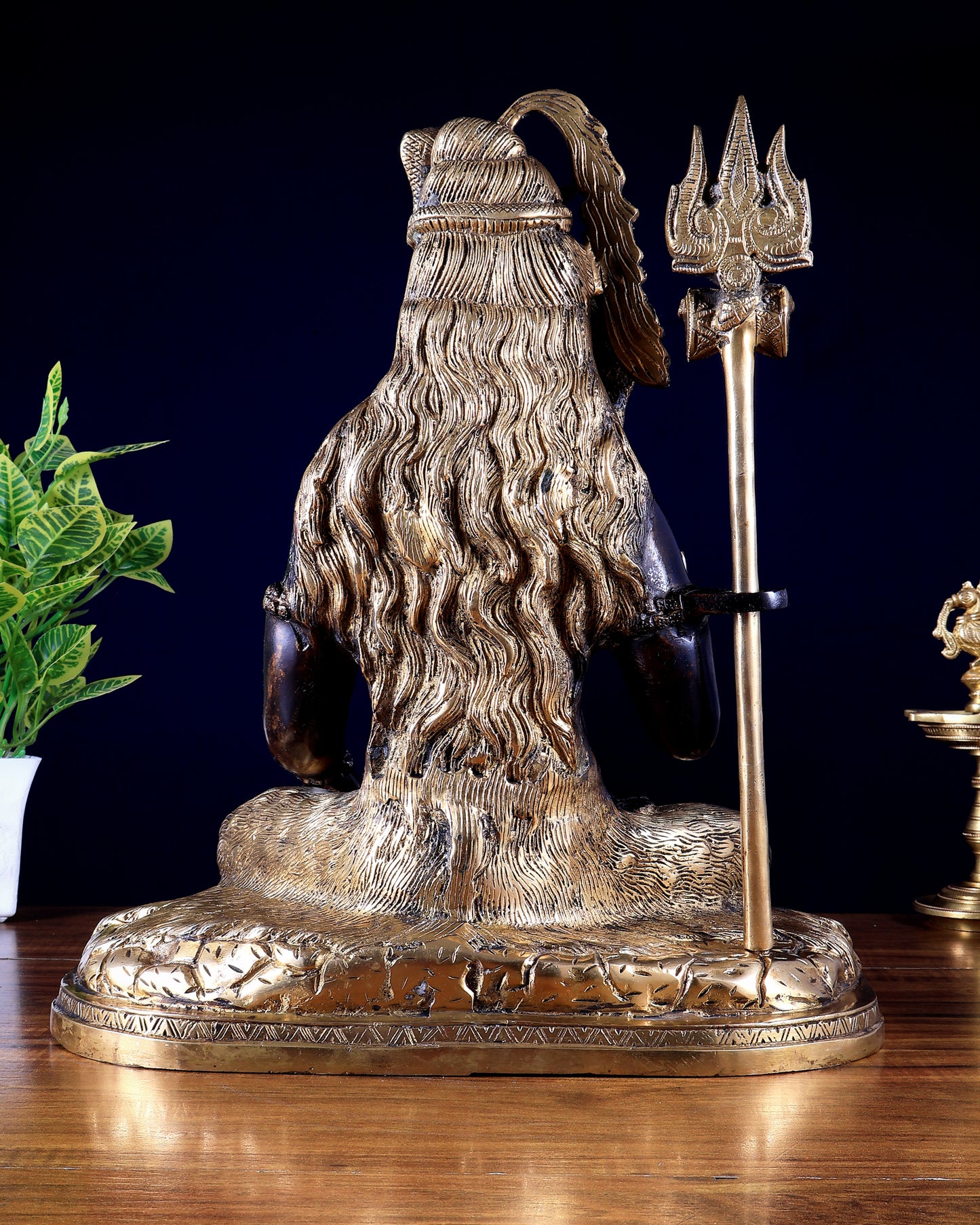 Pure Brass Lord Shiva Smiling Idol with Open Eyes 15" black gold