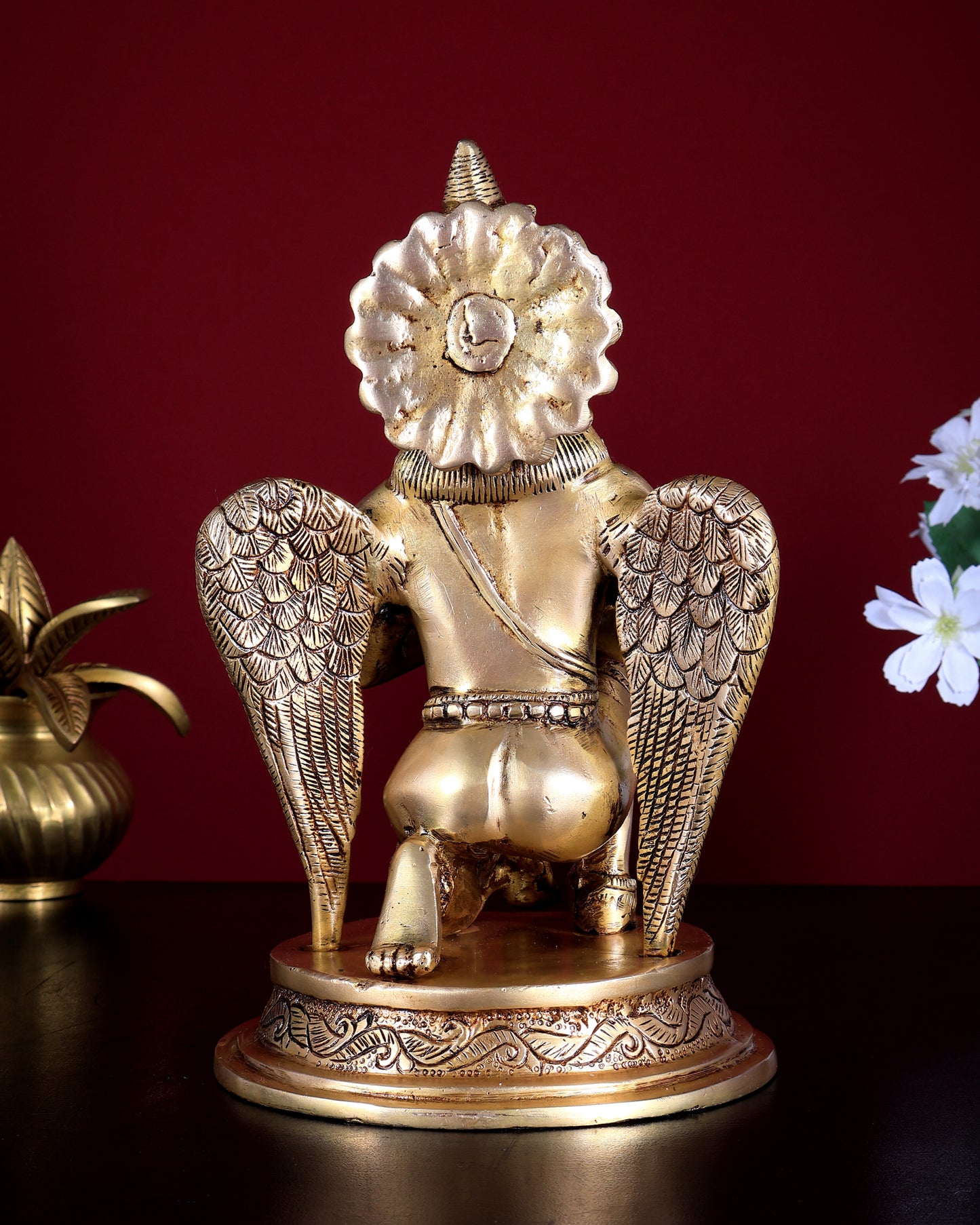Brass Sitting Garuda Dev in Namaskar Mudra – 9” Golden