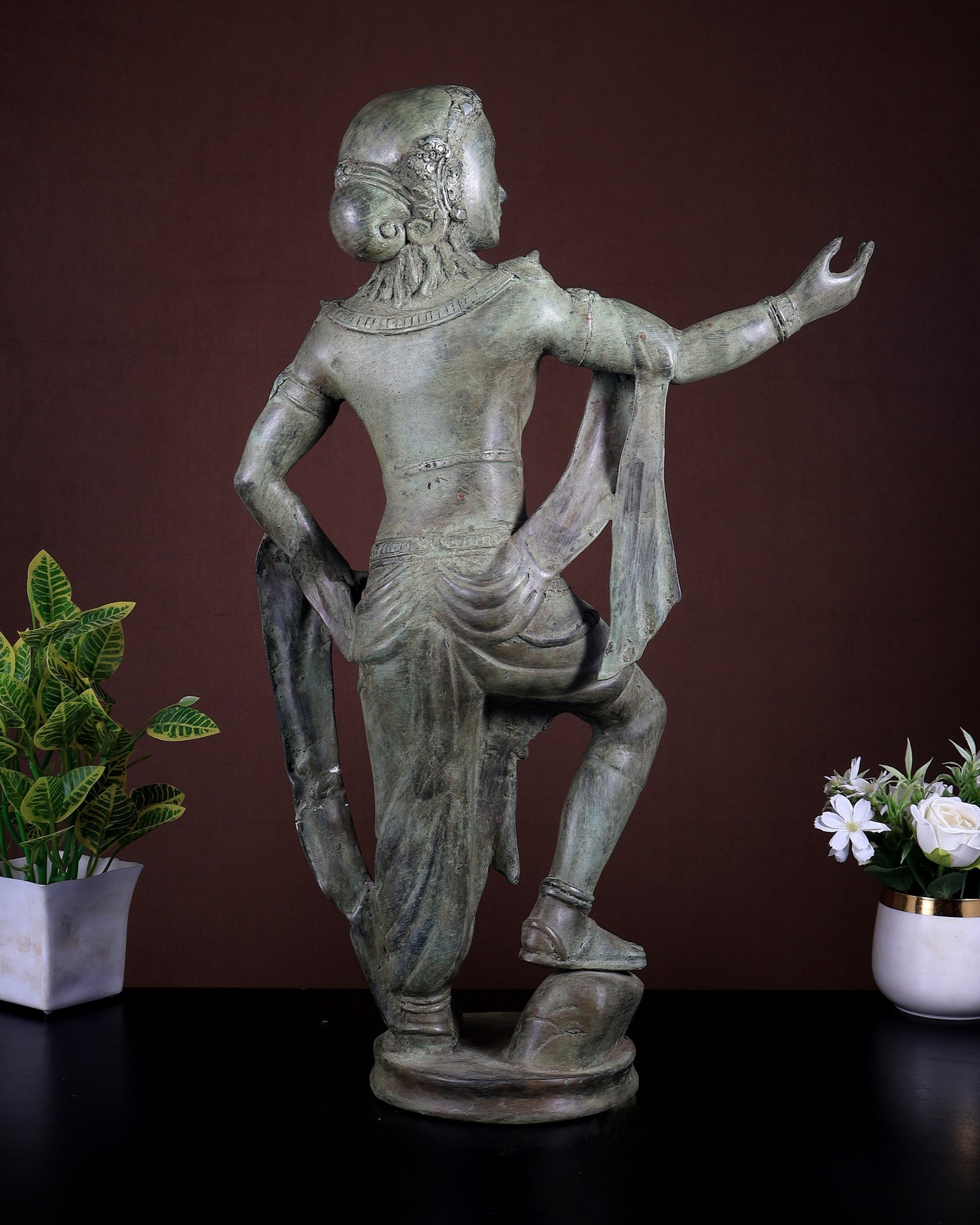 Bronze Krishna Gita Updesh Statue – Vintage Patina | Indonesian Depiction