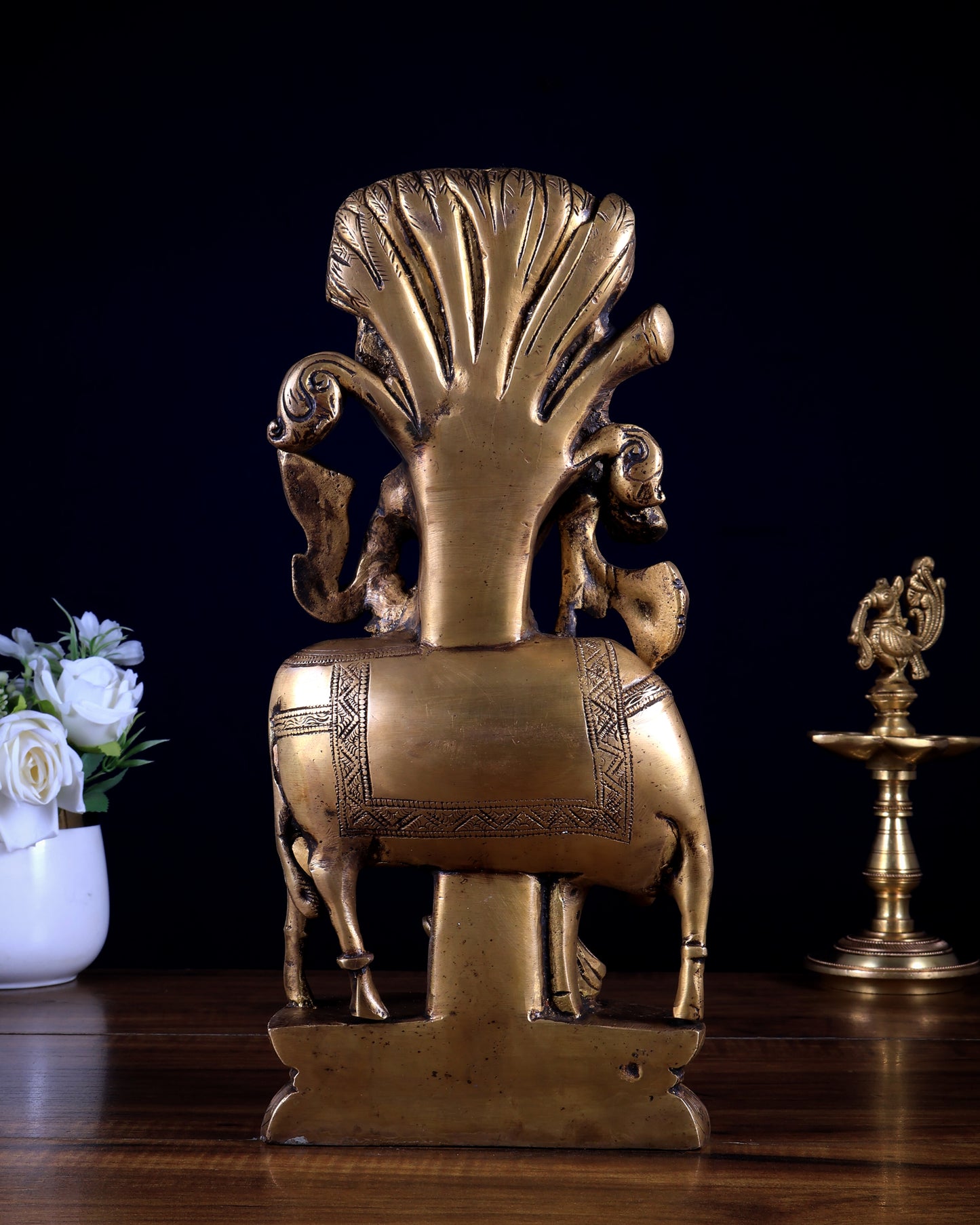 Pure Brass Lord Krishna with Cow under Kalpavriksha Tree 12.5 inch