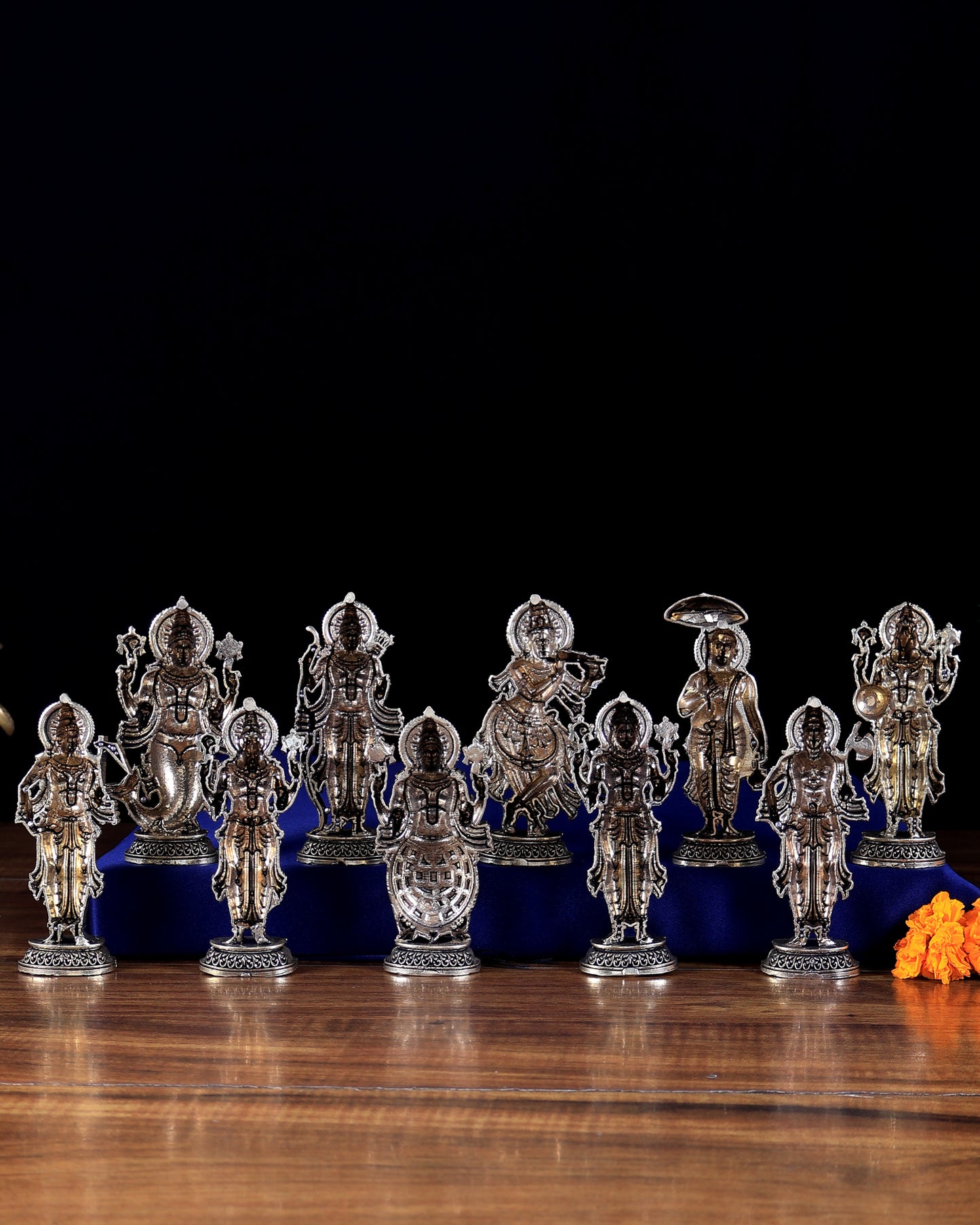Brass Superfine Lord Vishnu Dashavatar Idols – 2D Design | Hollow Casted Sacred Set 4.3 inch