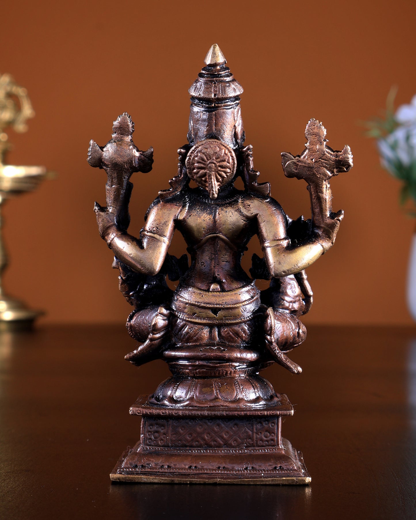 Pure Copper Vishnu with Bhudevi Sridevi Idol 4.5 inch
