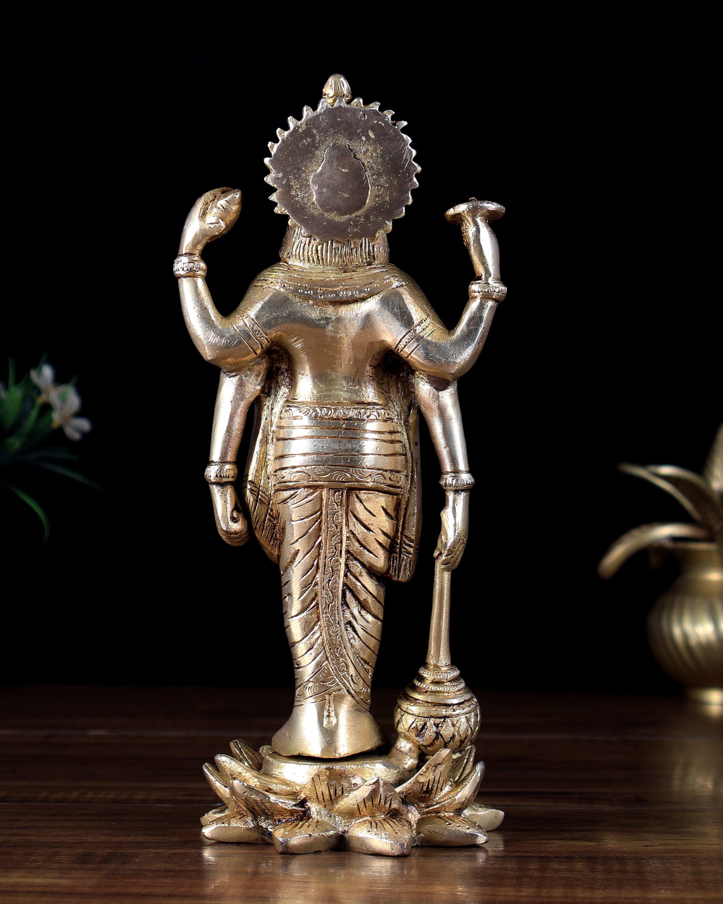 Brass Superfine Lord Satyanarayana (Vishnu) Standing on Lotus – Heavy Brass Sacred Idol